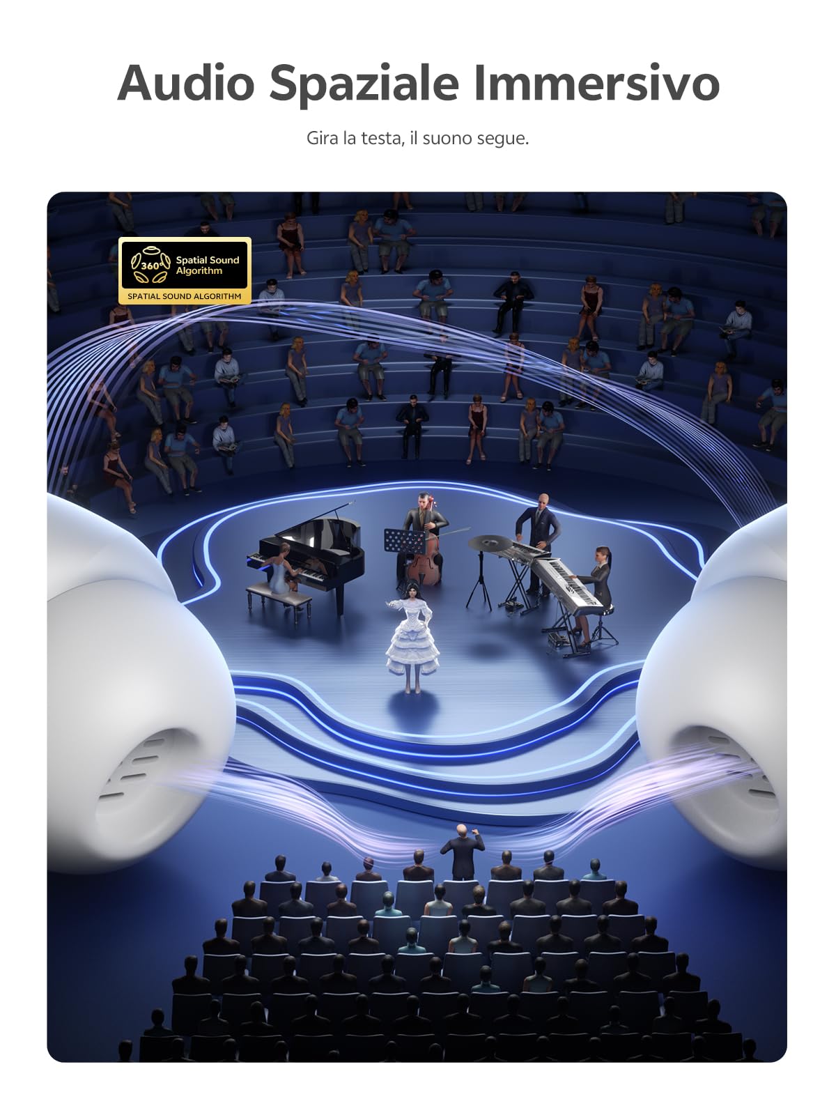 QCY MeloBuds N65 Cuffie Bluetooth Wireless, Cancellazione del Rumore Adattiva AI, Cuffie In Ear con ANC -60dB, 8-Mic AI, Auricolari Bluetooth 6.0, 50 Ore,IPX5, 3 Connessione dei Dispositivi, Bianco