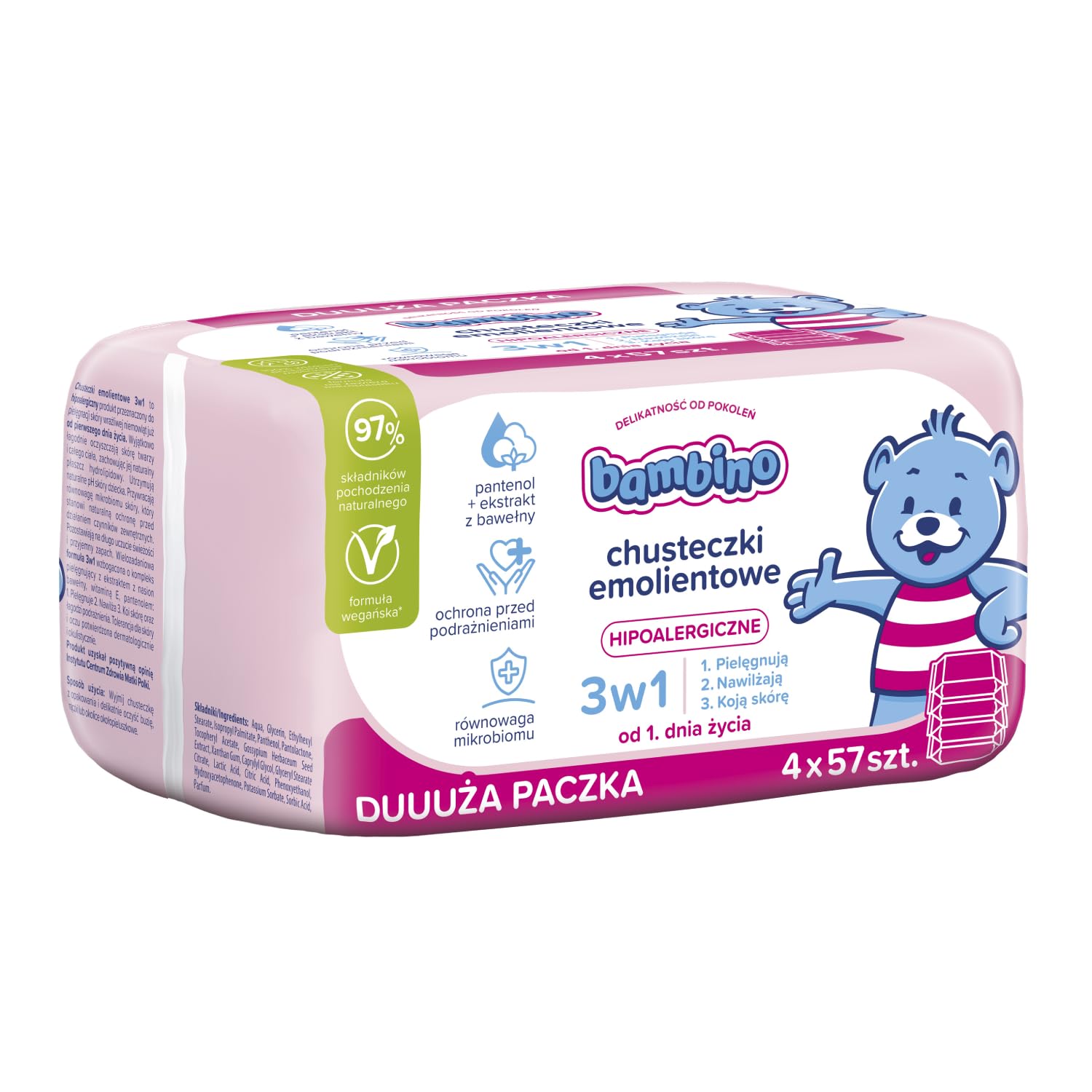 Bambino Chusteczki emolientowe 3w1 4x57 szt.