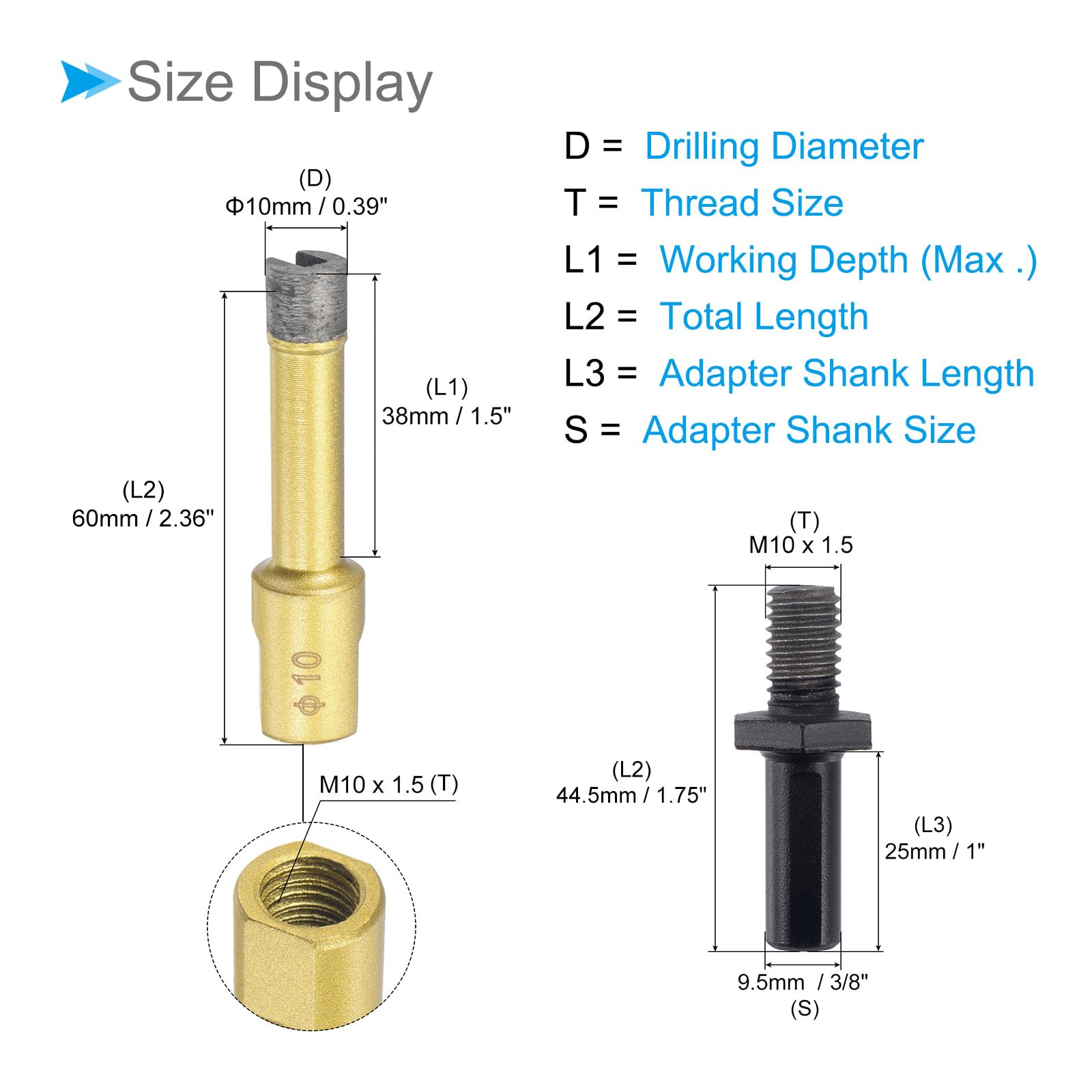 CoCud Diamond Drill Bits Set, 10mm Cutting Diameter, Brazed Diamond Core Drill Bits with M10 Arbor Adapter - Image 2