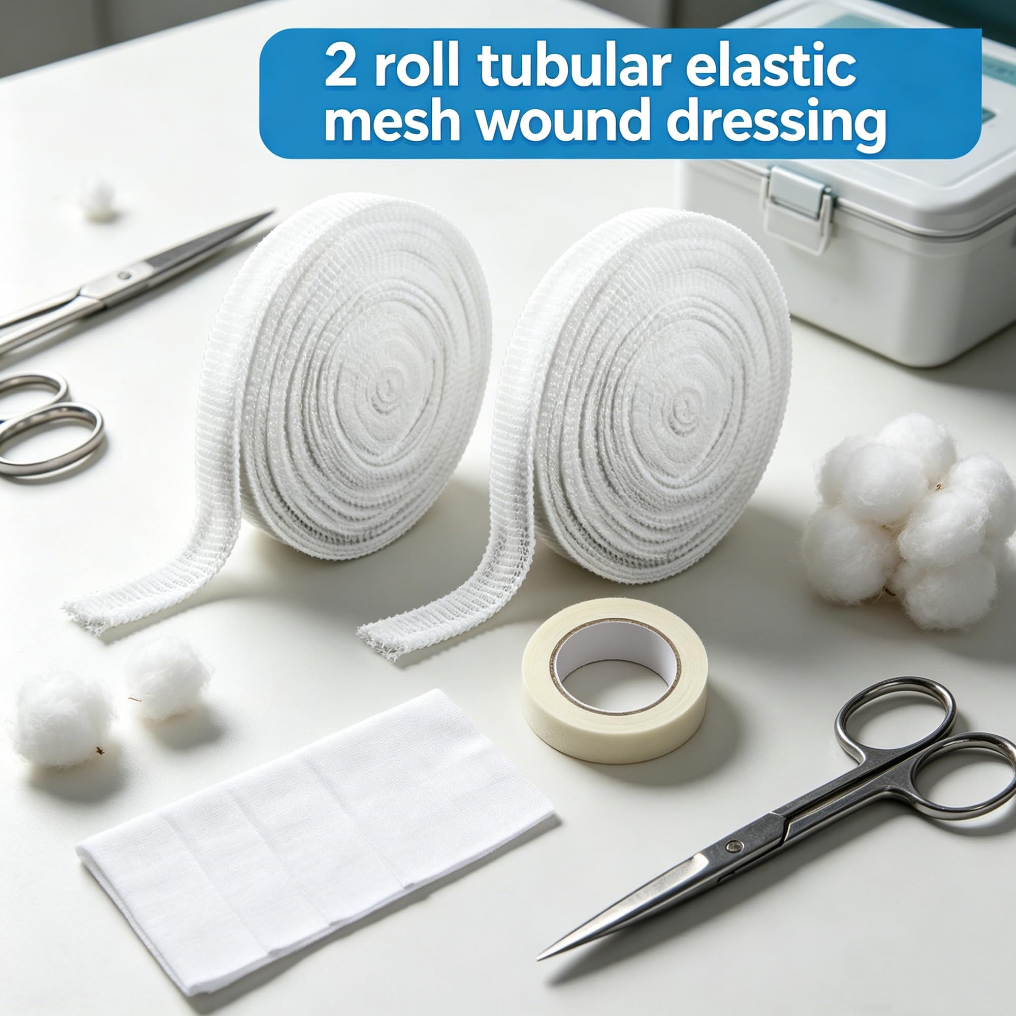 2 Rolls of Tubular Bandage, Elastic mesh Wound Dressing, Elastic Dressing fixator, Tubular Elastic Gauze Bandage, Equipped with Tape and Gauze (Used for Wounds on the arms, Legs, or feet, Sizes 3-5) — Amazon image 4