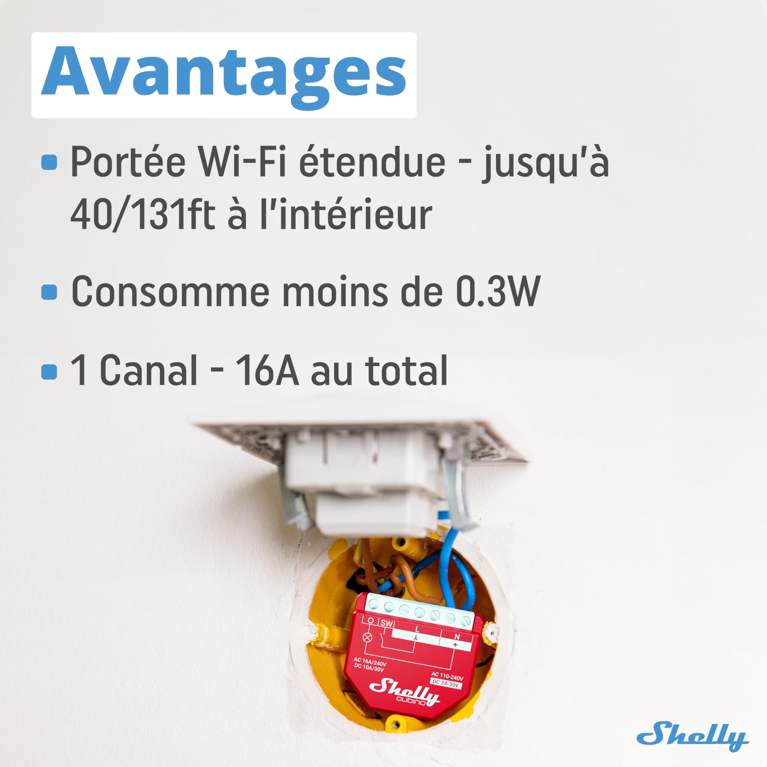 Shelly Wave 1PM - Module interrupteur sans fil Z-Wave 868,4 MHz, 1 canail - 16A, Compteur consommation électrique, Éclairage connecté, Passerelle Z-Wave requise, Horaires & Scenes intelligentes