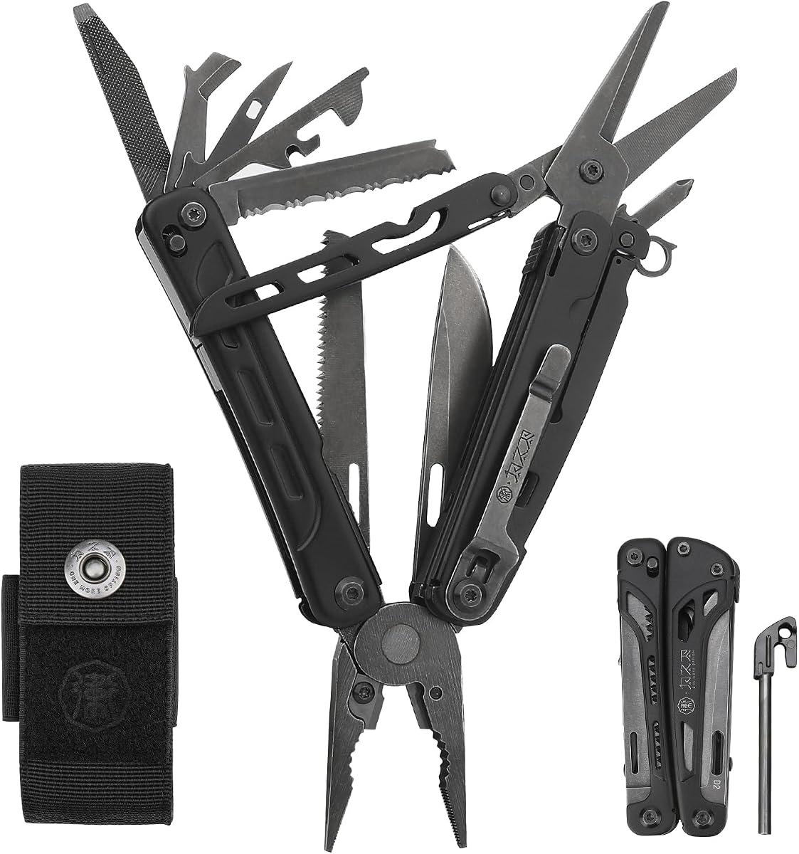 MT-11 20-in-1 Multitool Pliers, D2 Steel Blade, Heavy Duty EDC Tool | Full-Sized Scissors & Wire Cutter, Nylon Sheath Included. HRC60 hardened edge for Camping, Hiking & Bushcraft.
