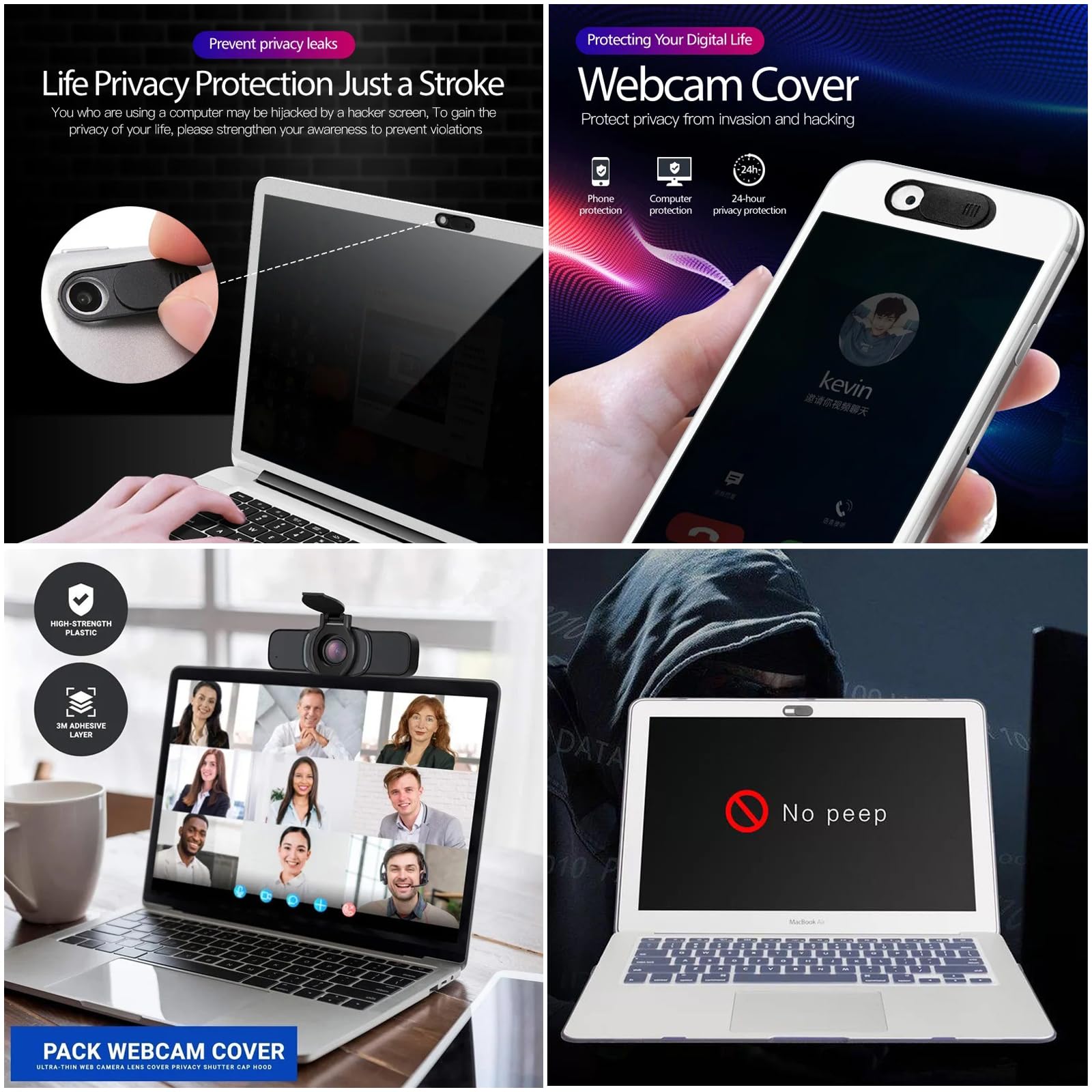 Paquete de 6 cubiertas para lente de cámara web, tapa de obturador de cámara USB, adhesiva, interruptor de privacidad abatible y deslizante, bloqueador de capó para Logitech HD Pro, iPad,