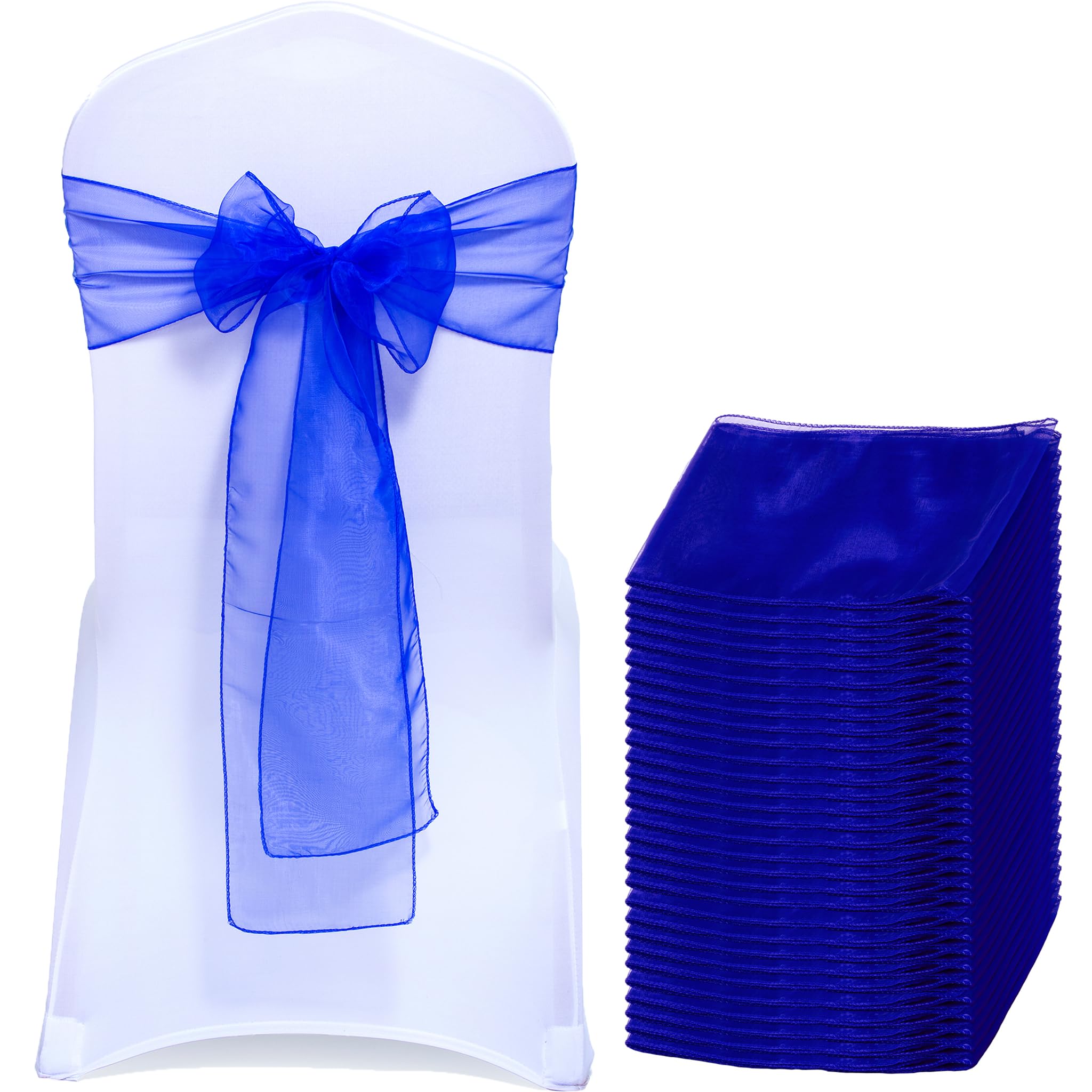EDecor Pack of 10 Organza Chair Sashes for Wedding & Party Decorations – Reusable Sheer Chair Bows Tie Back for Banquet Chairs, Bridal Shower, Birthday, Reception Event Styling Décor - Royal Blue — image 1