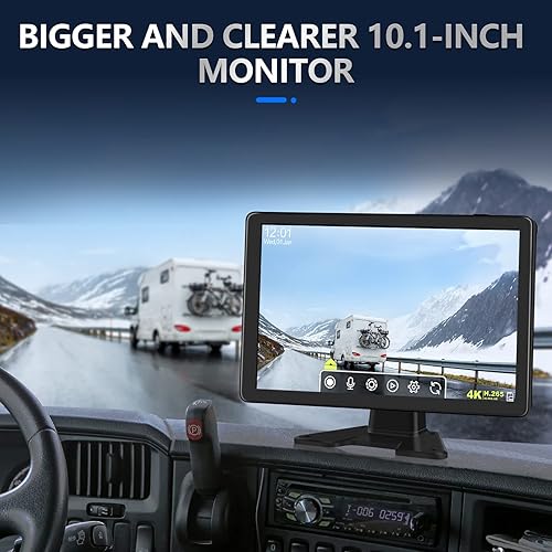 Miniatura 3 de Vekooto Cámara de respaldo para camión, caravana, autobús, remolque con monitor de pantalla táctil de 10.1 pulgadas, 4 cámaras de respaldo AHD