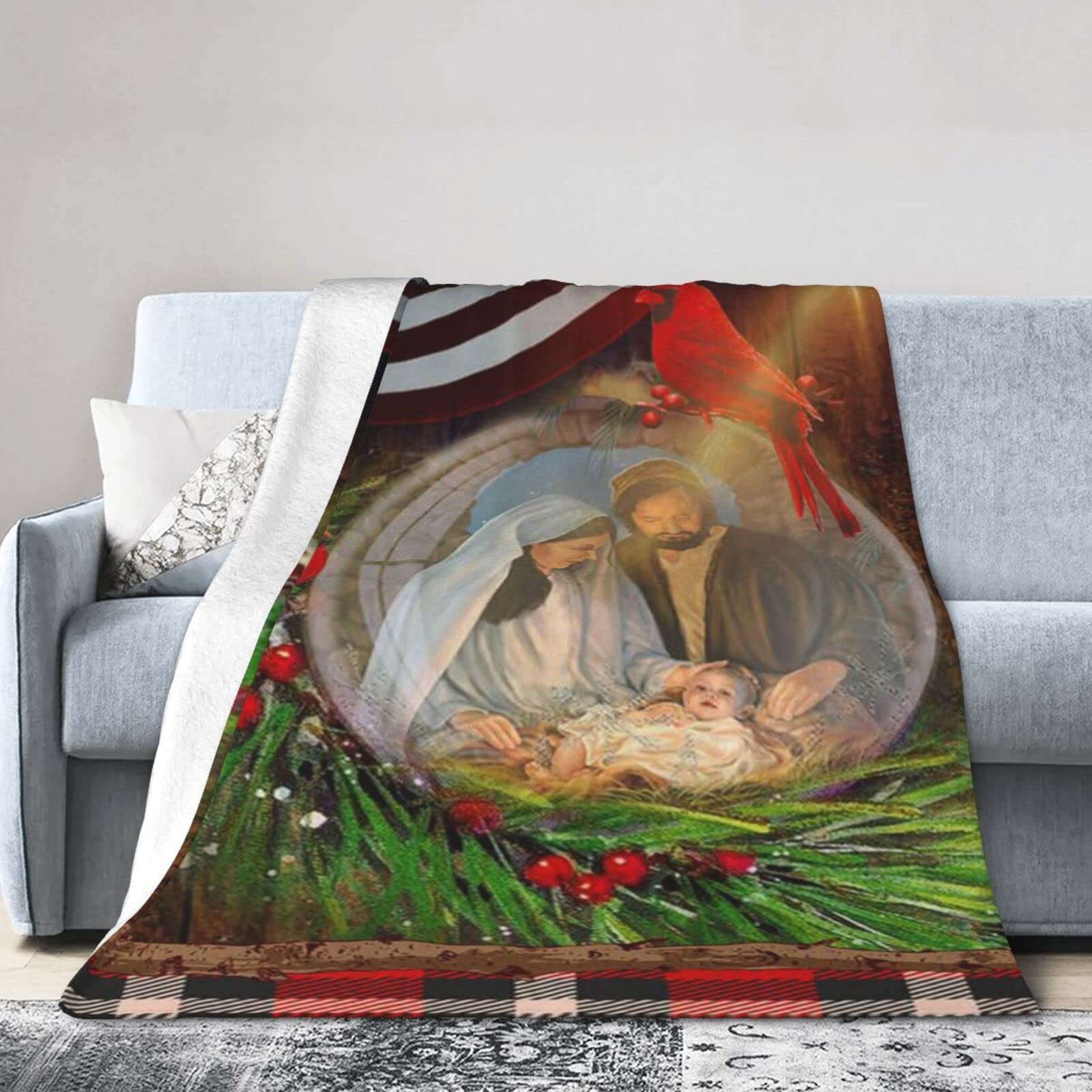 Lsjuee Flannel Fleece Blanket 40"X30" Time Jesus Born Jesus Christmas Bed Throw Blanket Funny Ultra-Soft Travel Winter Blankets for Womens Keep Warm