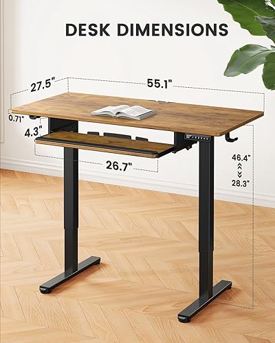 Miniatura 8 de ErGear Escritorio eléctrico de pie con bandeja para teclado, altura ajustable de 55 x 28 pulgadas, escritorio de pie para oficina en casa, estación