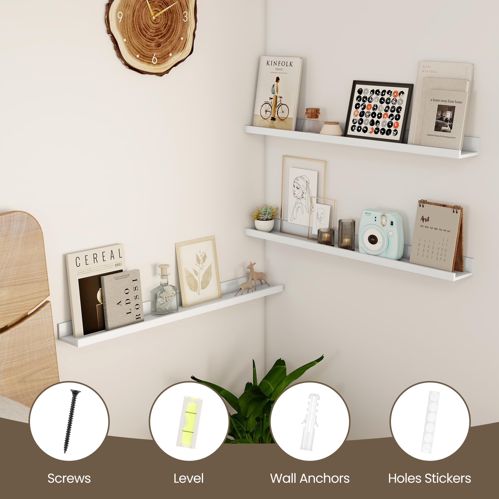 Axeman Estantes flotantes de 30 pulgadas | Juego de 2 estantes de pared blancos con borde | Estante blanco para fotos para pared con repisa, repisas de fotos de 30 pulgadas