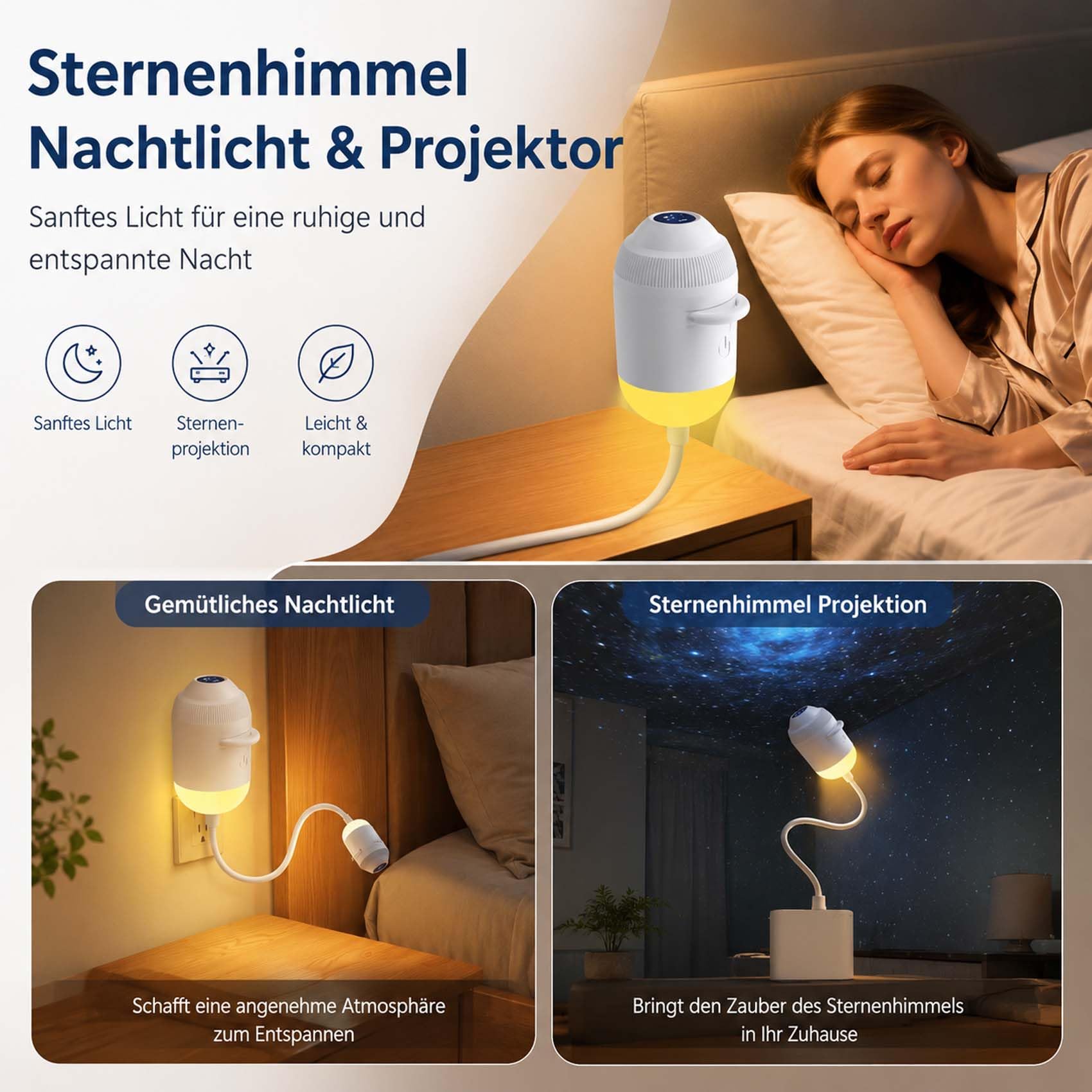 Comauo Night Light Projector, Plug And Play Hd Sternenprojektor mit 24 Projektionsfolien, Flexibler Schwanenhals, 360° Drehbar, Galaxy Nachtlicht für Kinderzimmer und Schlafzimmer (24 Sternensplitter)