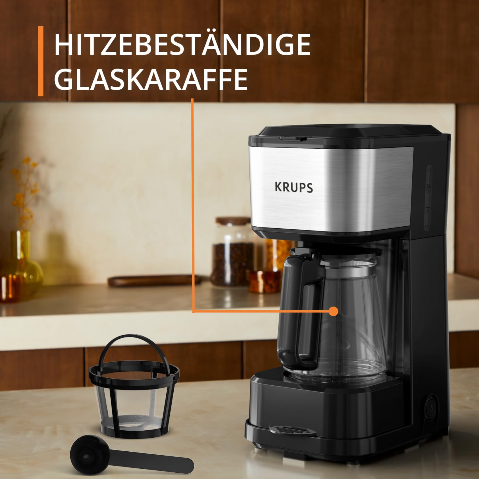 Krups Simply Brew Kaffeebereiter mit Filter 3 in 1, 3 Brühoptionen, amerikanischer Kaffee, hitzebeständige Glaskaraffe, doppelwandiger Reisebecher aus Edelstahl, KM207D