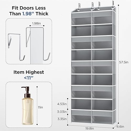 Miniatura 4 de PureSpace Organizador de 5 niveles sobre la puerta con 10 bolsillos laterales de malla y ventanas transparentes, capacidad de peso de 80 libras,