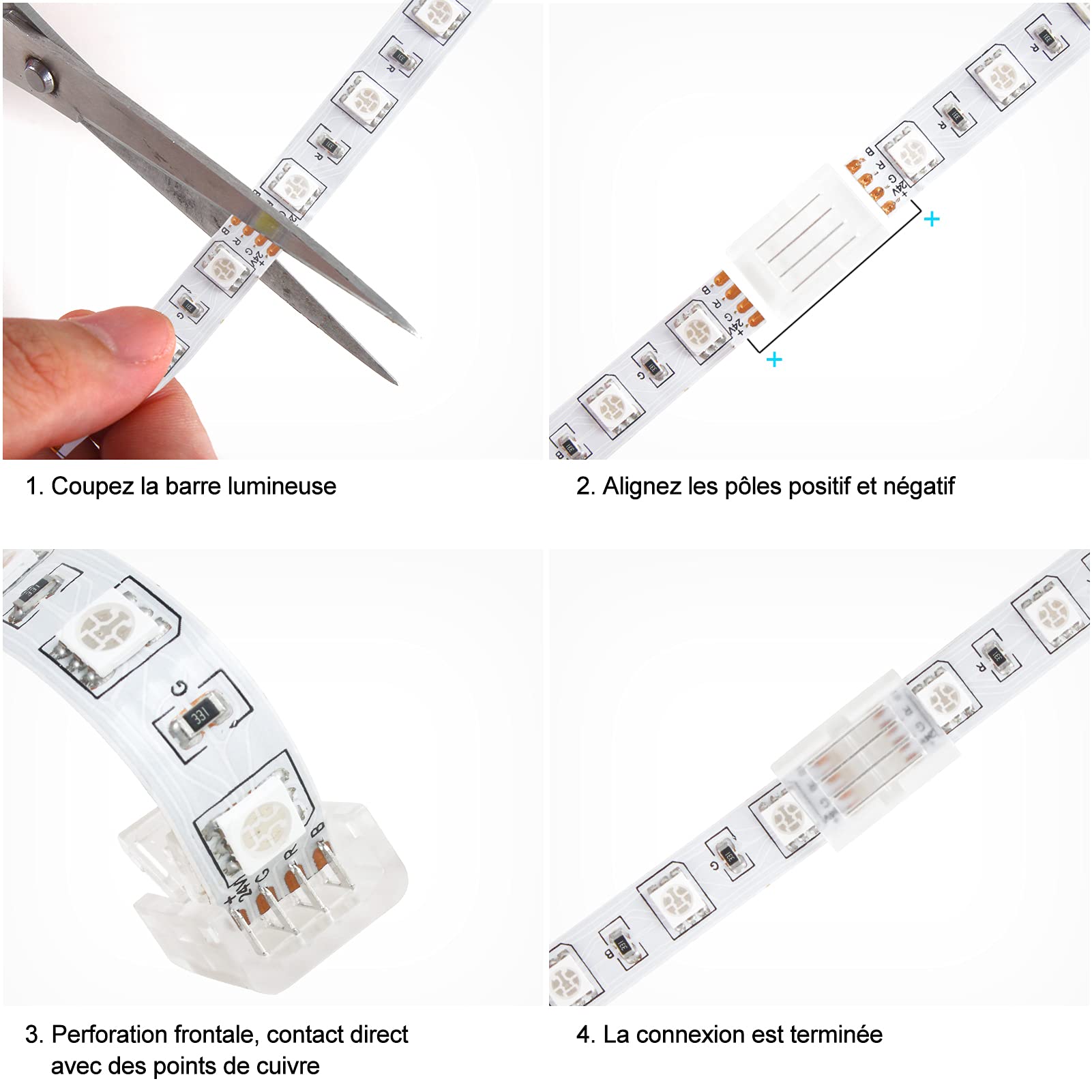 Connettori Per Strisce LED RGB 4 Pin 14 Pezzi | Kit Con 10 Diritti E 4 A L | Per Strip 10mm 2835 5050 | Senza Saldatura - 5