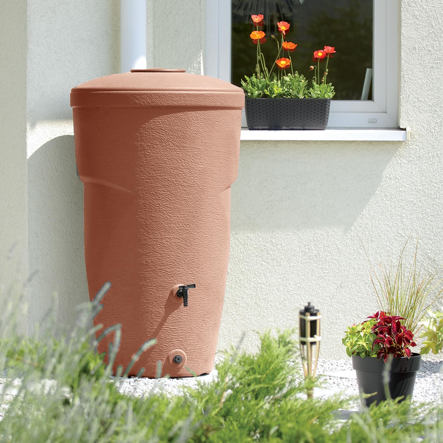 Serbatoio per Acqua Piovana Wallycan 270L | 60,2x73,1x127,8 cm | 2 Punti di Attacco | Incluso Rubinetto e Sistema di Raccolta Acqua | Cisterna da Giardino | Colore Terracotta Design Moderno