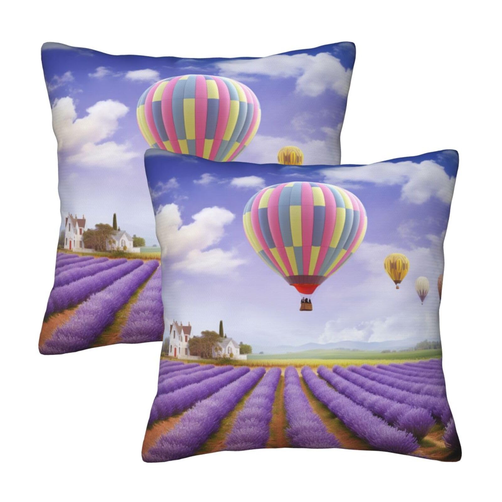 Lavender Hot Air Balloon Throw Pillow Cases 2 Pack Square Pillowcases Soft Pillow Protectors for Couch Livingroom Sofa Bed Office Car,30x30 CM