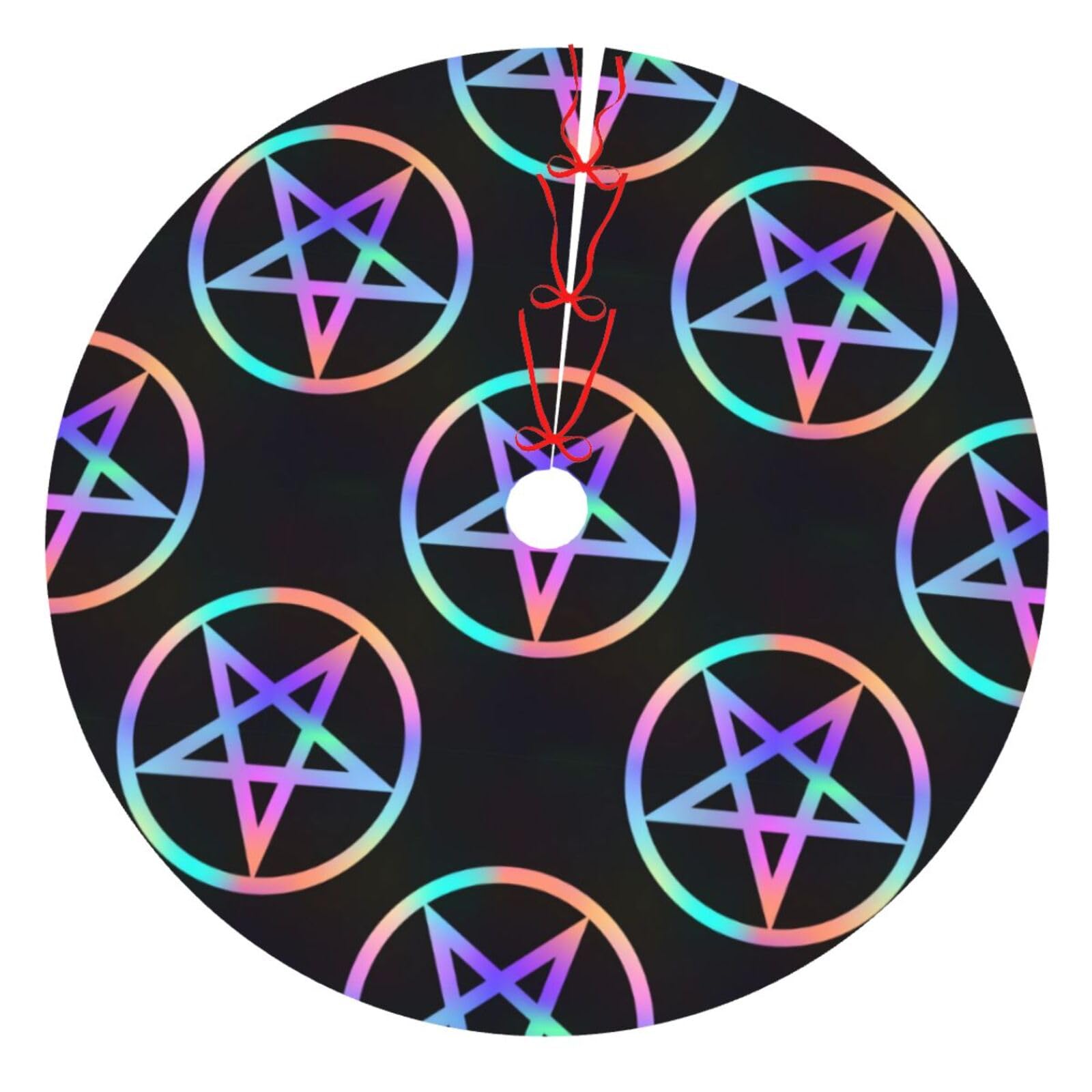 Halloween Rainbow Magic Pentacle Wicca Wiccan Satanic Gothic 36 Inch Christmas Tree Skirt Carpet Mat Funny Party Soft Cover Mat Decor Supplies for Xmas Halloween Decorations Occasion Farmhouse