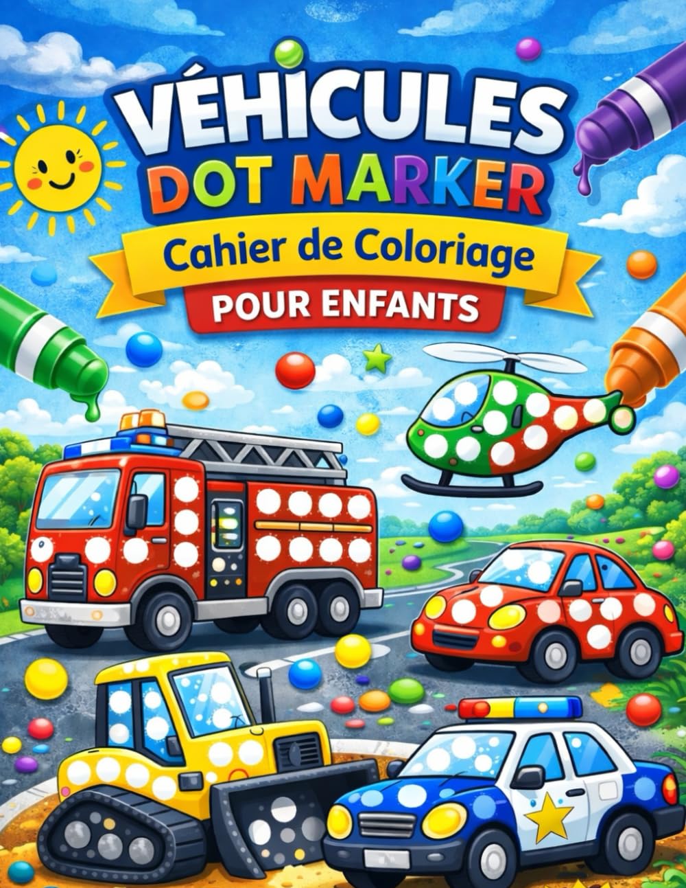 Véhicules Dot Marker – Cahier de Coloriage pour Enfants de 2 à 5 Ans: 31 dessins simples avec gros points | Activité créative et ludique pour tout-petits