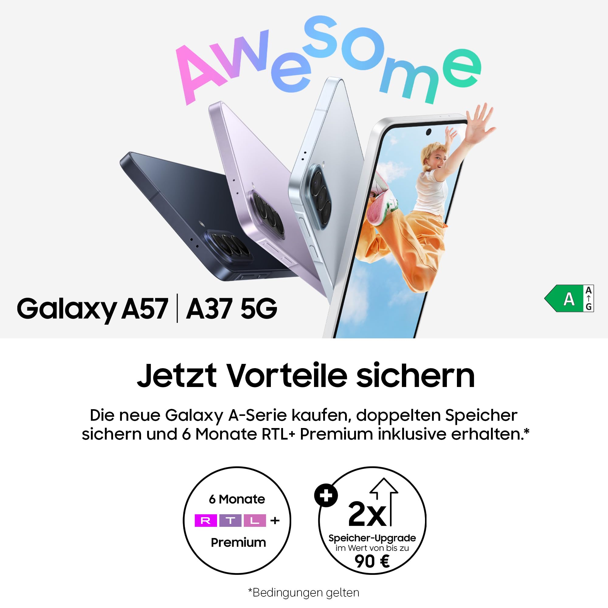Samsung Galaxy A57 5G, Schlankes AI-Smartphone, Awesome Intelligence, 128 GB Speicherplatz, 50 MP Weitwinkel-Kamera, Bis zu 2 Tage Akkulaufzeit, IP68, Awesome Navy, 2,5 Jahre Herstellergarantie