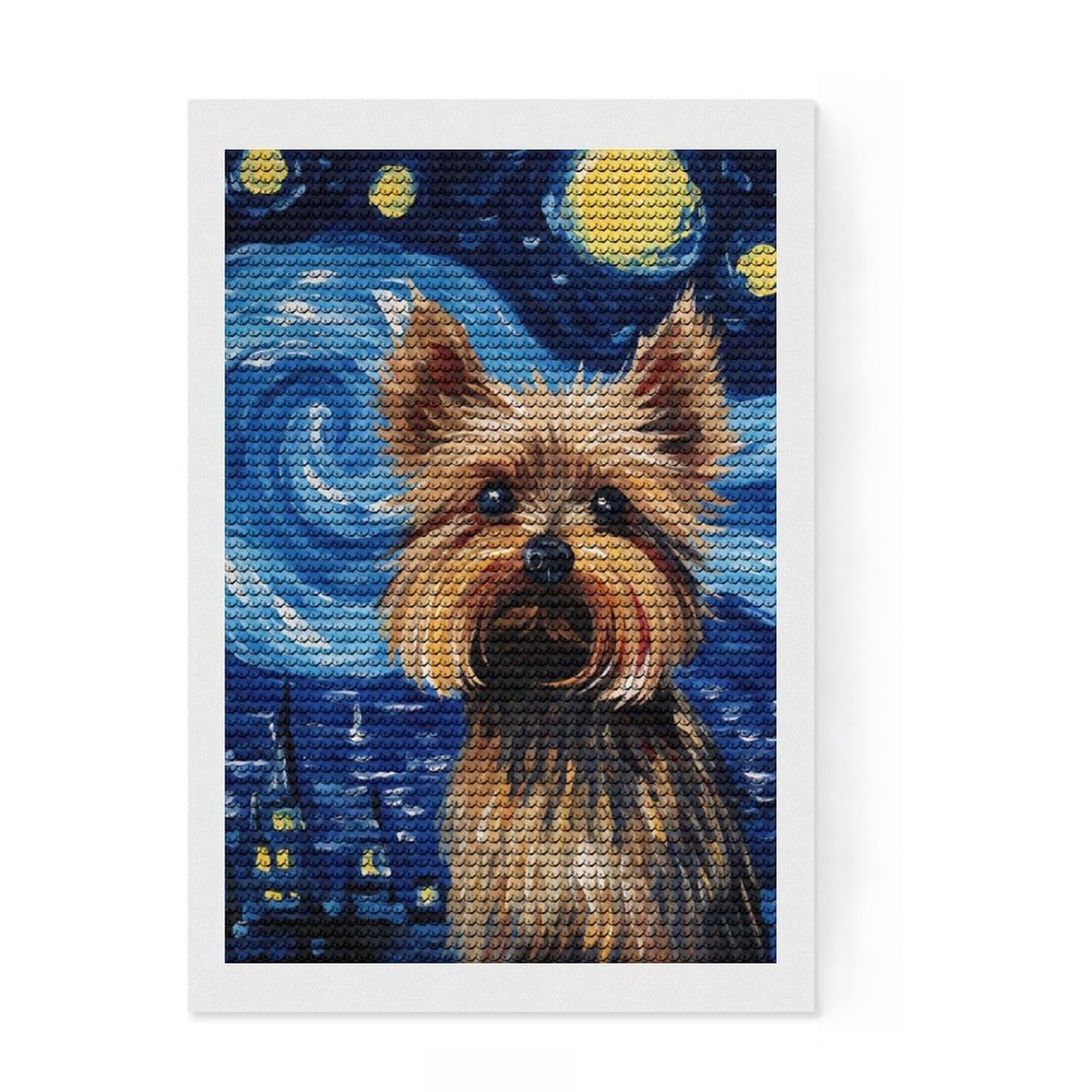 Junmoney Yorkshire Terrier Starry Diamond Painting Set 8"x12", Enjoyable At-Home Hobby, Relaxing DIY Hobby, Modern Decor, Gift Idea, Easy to Enjoy