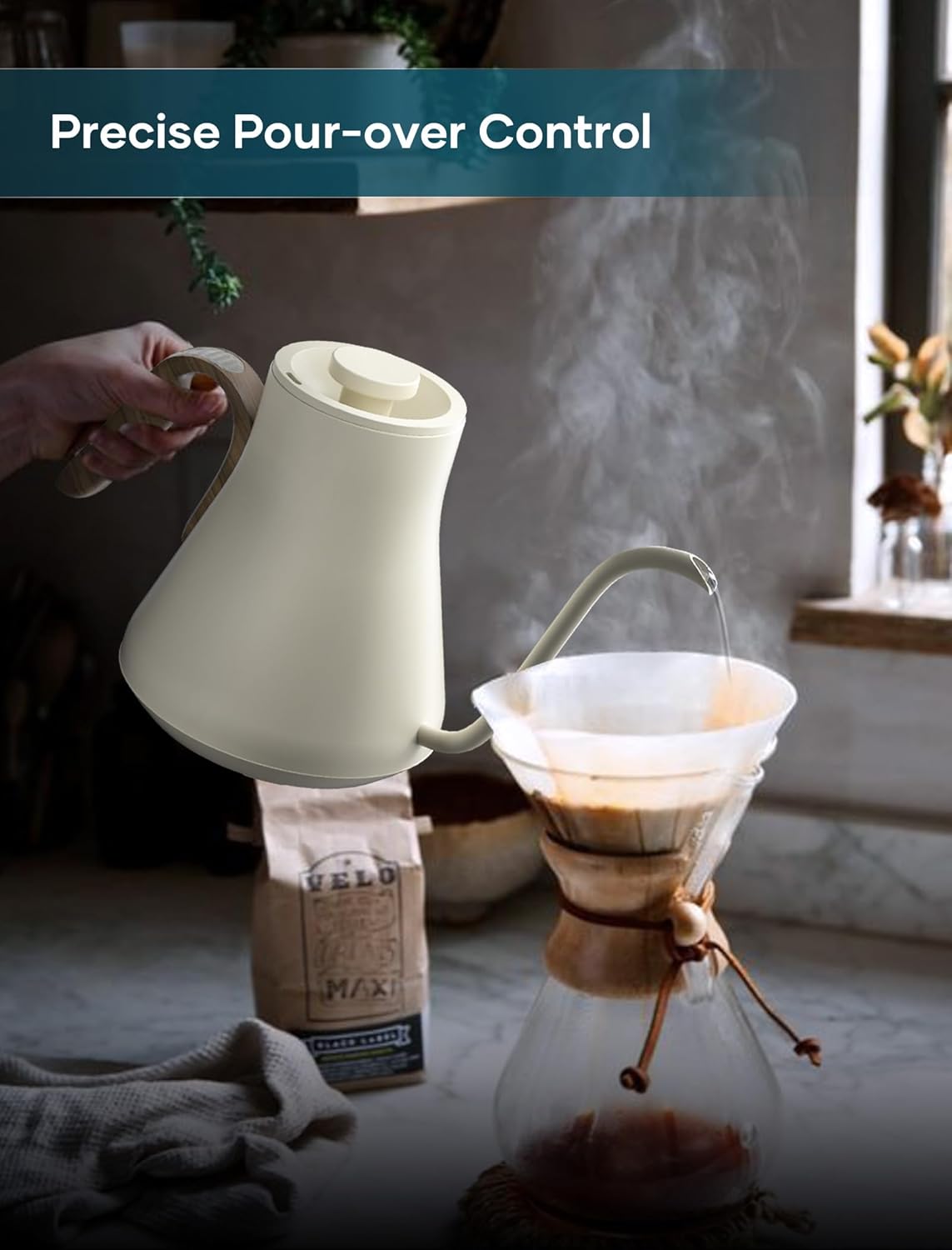 Electric Kettles, INTASTING Gooseneck Electric Kettle, ±1℉ Temperature Control, Stainless Steel Inner, Quick Heating, for Pour Over Coffee, Brew Tea, Boil Hot Water, 0.9L (Morandi White) - Image 2