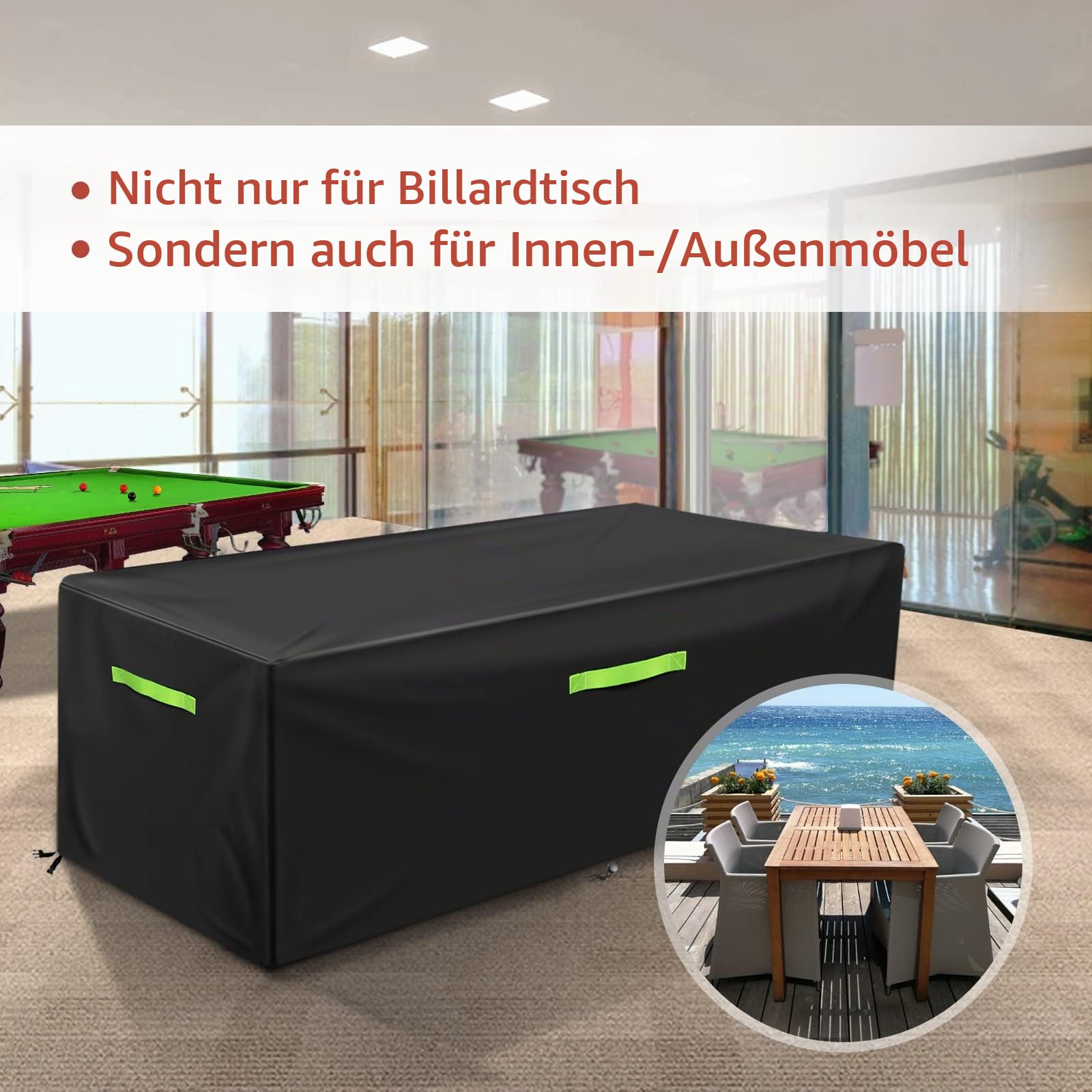GEMITTO 7/8/9 ft Abdeckplanen für Billardtische Billard Tischabdeckung Billardtischabdeckung Snooker Waterproof Abdeckung Gartenmöbel Abdeckung für Billard, Snooker 420D-Polyester 102x53x32in