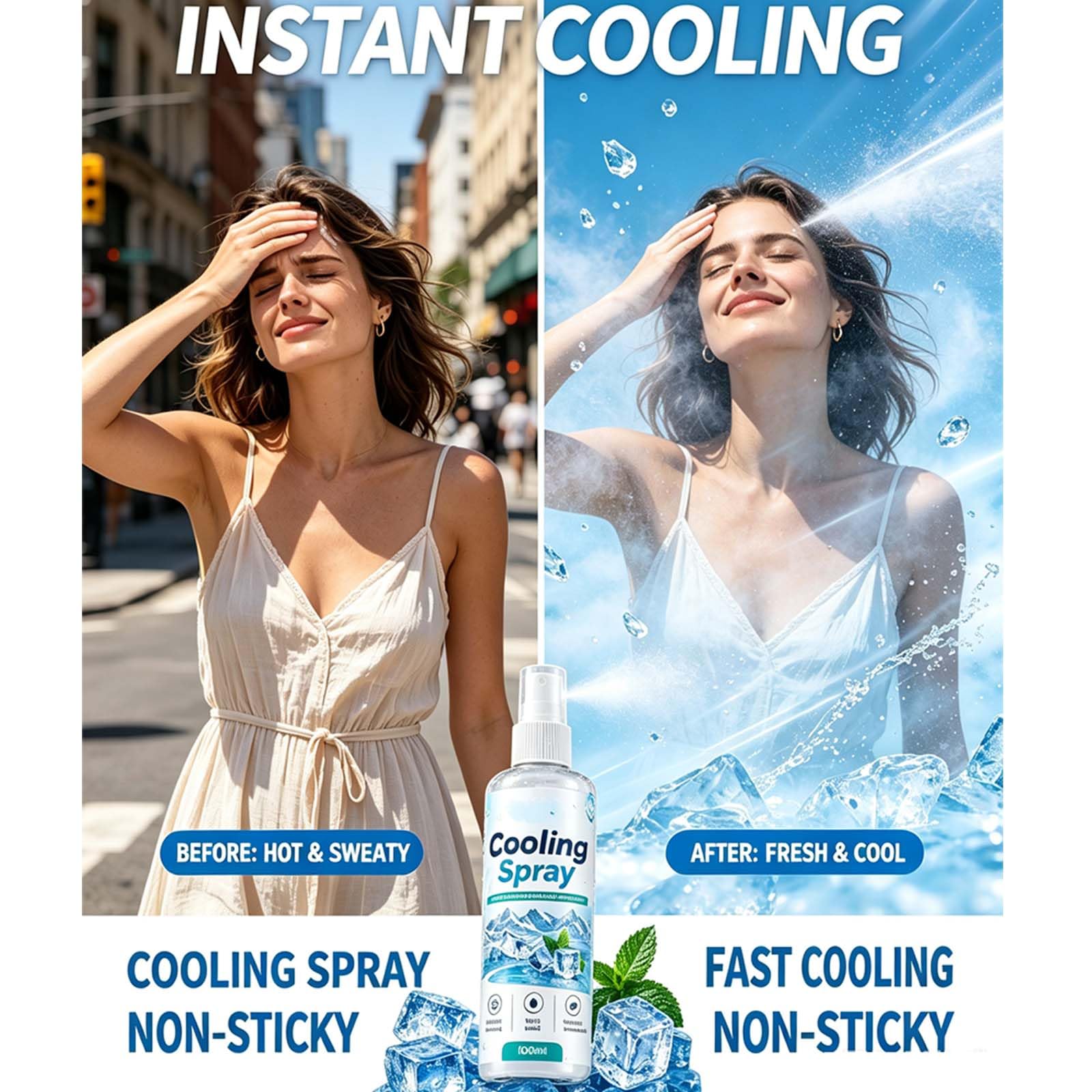 Nebulizzazione rinfrescante istantanea, spray rinfrescante per il corpo, non appiccicoso, leggero, spray rinfrescante sportivo a lunga durata, spray idratante dopo il sole, fresco (5 pezzi)