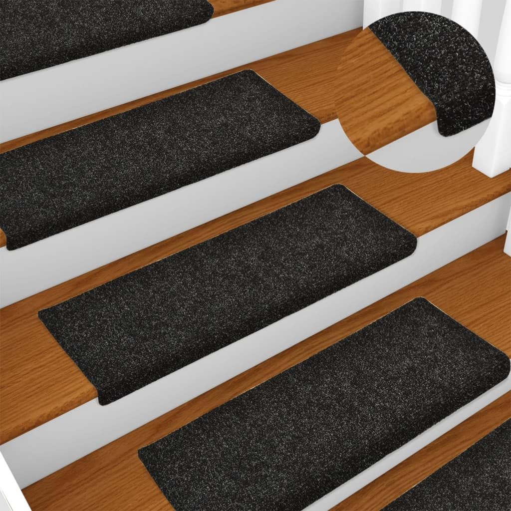 vidaXL Tappetini per Scale autoadesivi 15 pz 65x21x4 cm Neri Bordo Rettangolare