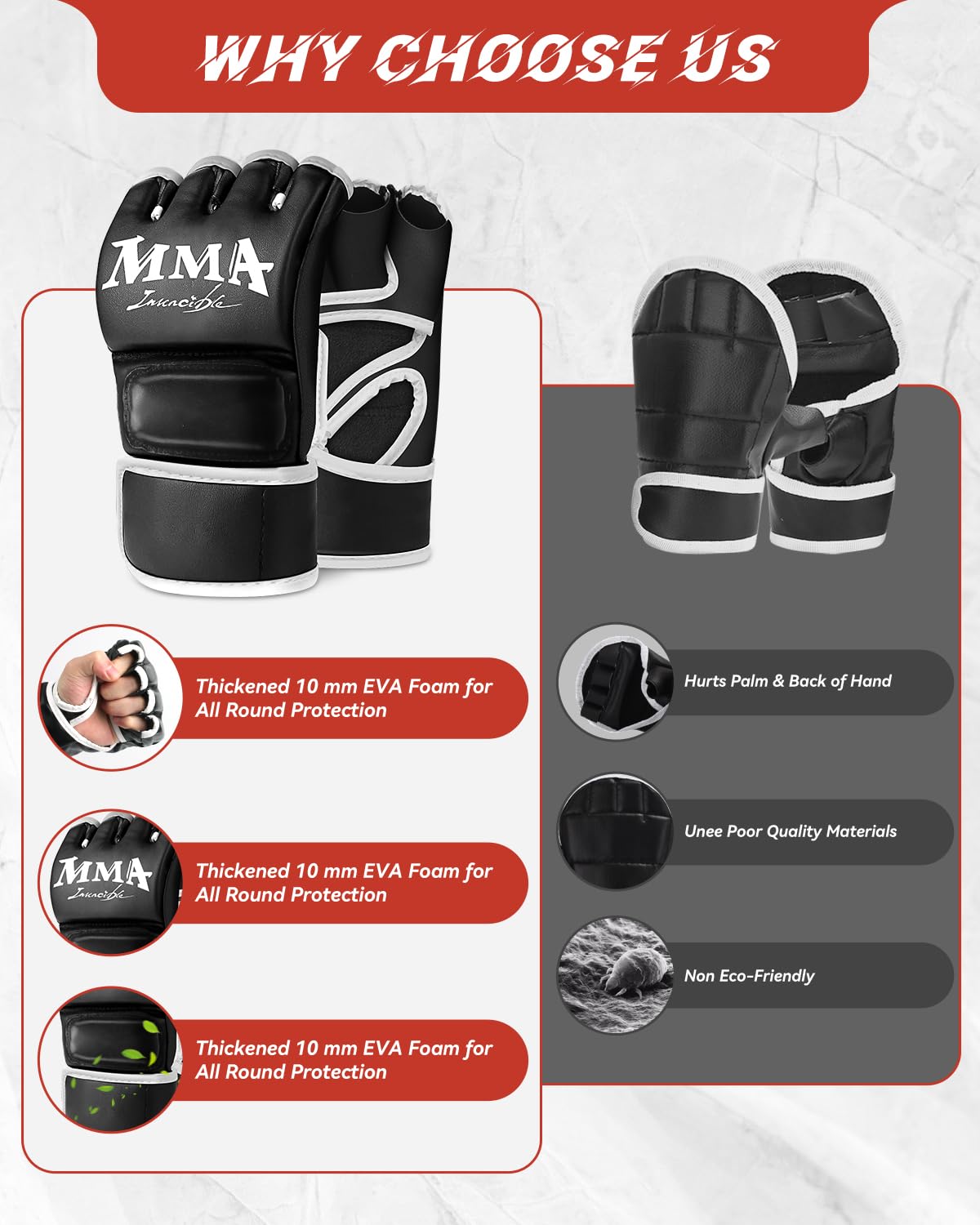 Guantillas MMA y Guantes de Boxeo Semidedos Ajustables Transpirables para Kickboxing Entrenamiento