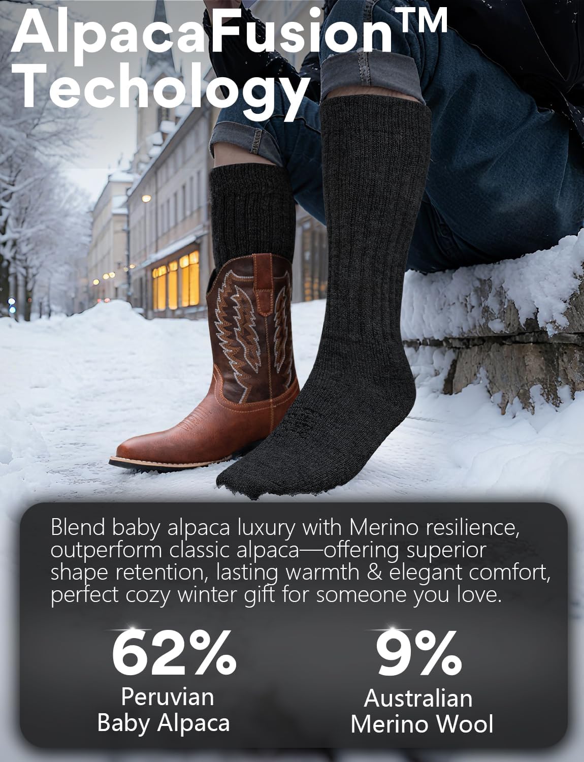 Alpaca Wool Knee High Terry Lined Boot Socks Heavyweight,Winter Thick Warm Fleece Thermal Moisture Wicking - Image 3