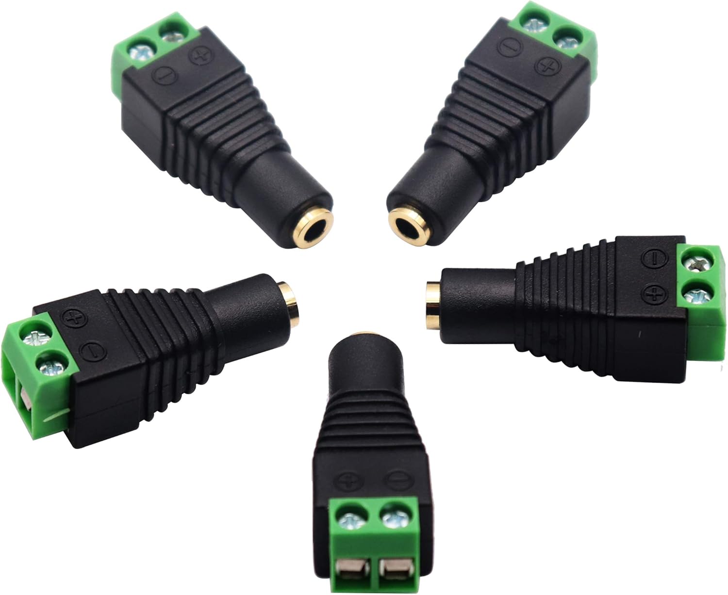 3.5mm Screw Terminal Gold Plated 3.5mm (1/8") TS Mono Female to 2 Pin Female Screw Terminal AUX Headphone Balun Solderless Converter Adapter (5-Pack)