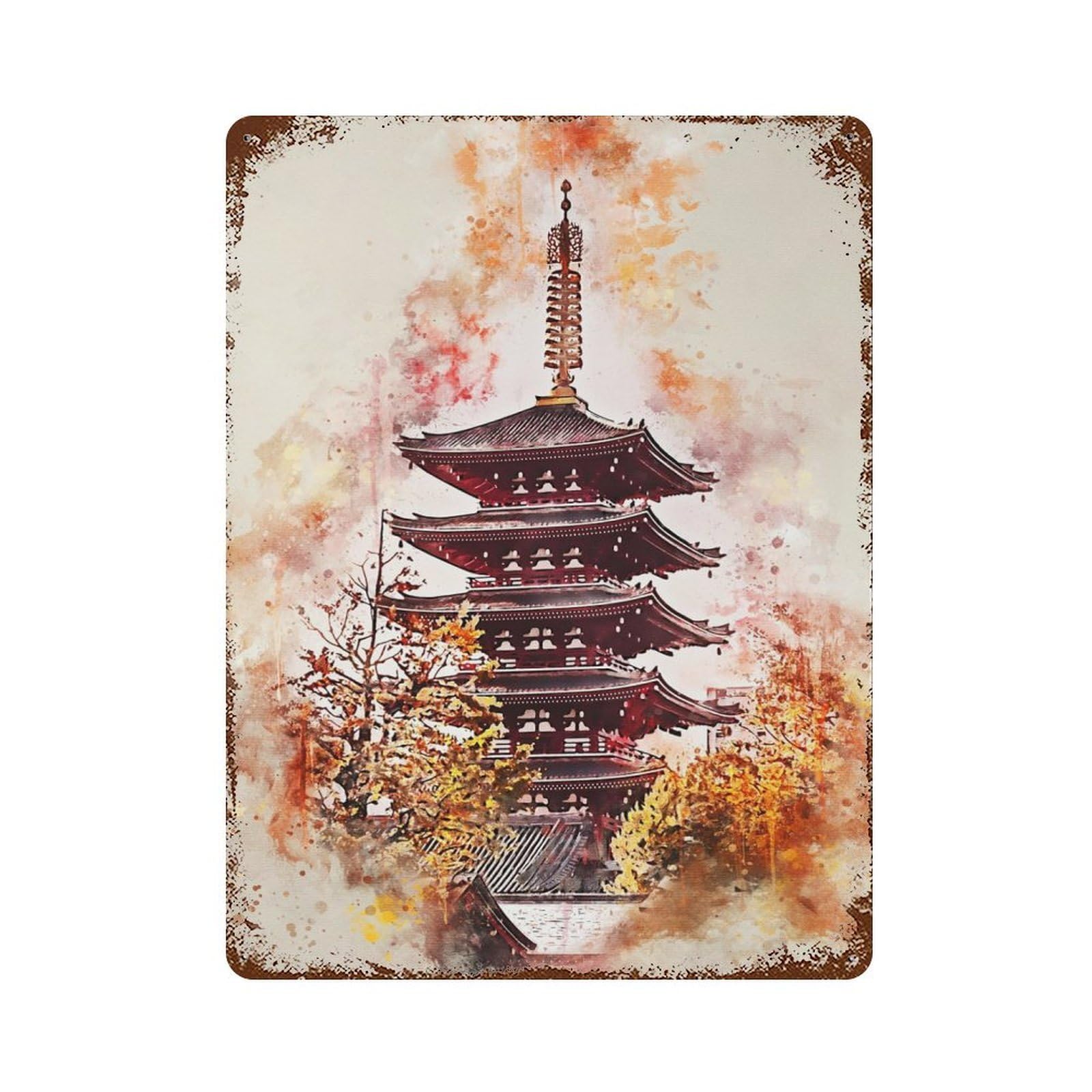 Tokyo in Watercolor Vintage Rust Metal Sign 15.7"x11.8", Classic Wall Plaque for Basement, Hobby Room And Garage Decor