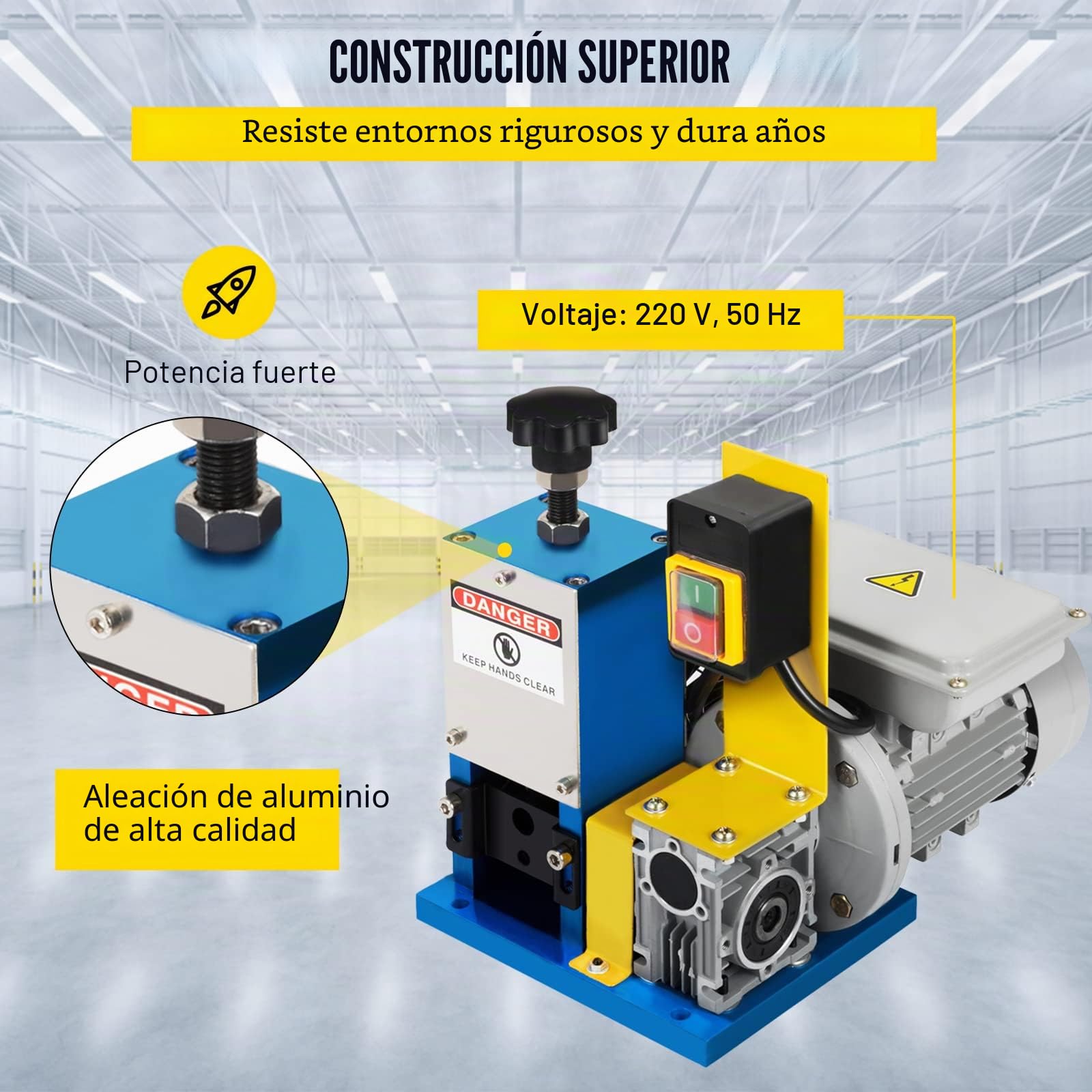 Happybuy HXSMS-025 - Máquina pelacables, eléctrica, con 1 hoja, para reciclar cables de cobre/eliminar el aislamiento de plástico y goma de los cables de chatarra intactos, azul