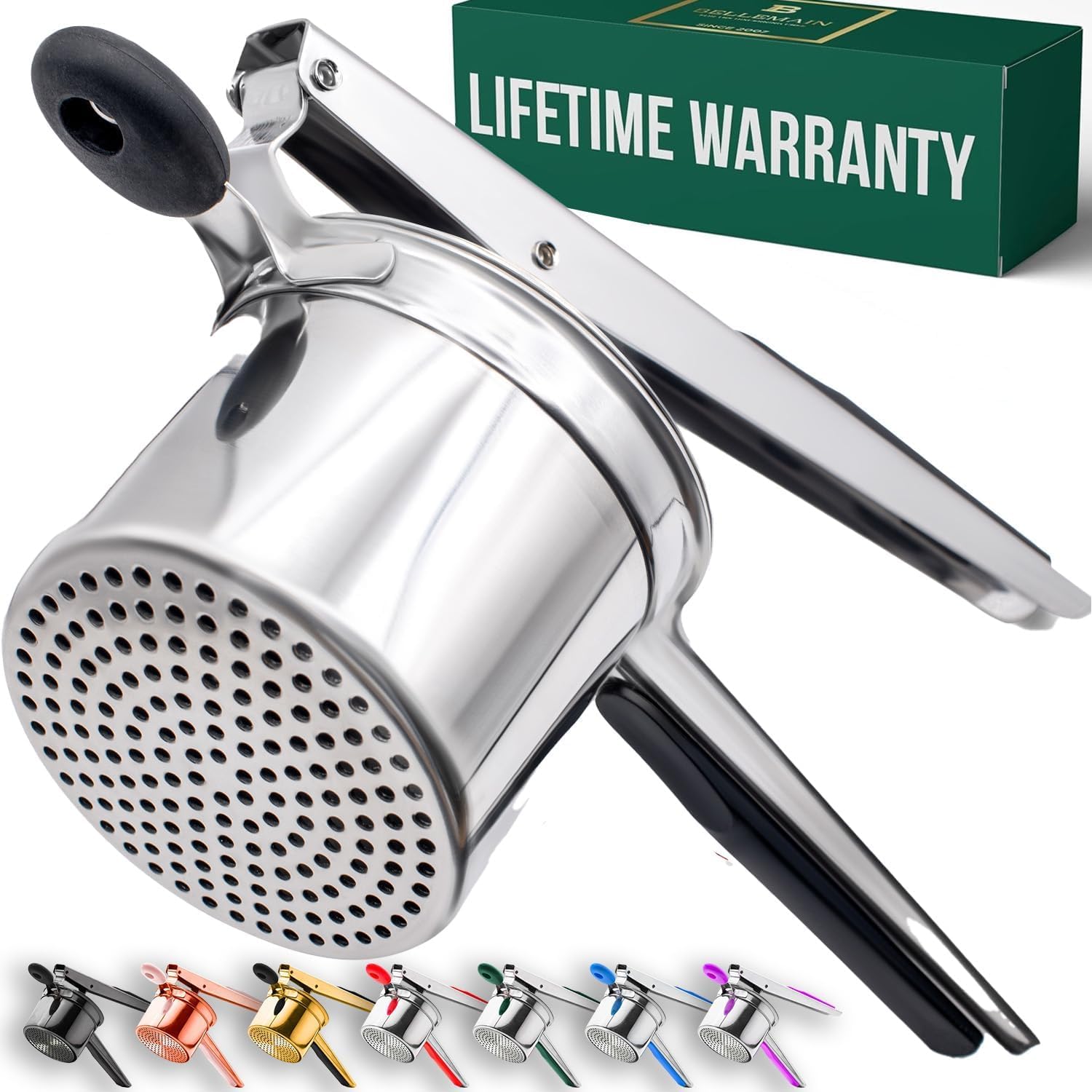 Bellemain 15oz Large Potato Ricer for Mashed Potatoes, Stainless Steel Mashed Potato Masher & Squeezer, Easy-To-Clean Professional-Grade Hand Vegetable Ricer, Kitchen Tool, Food Press & Food Mill