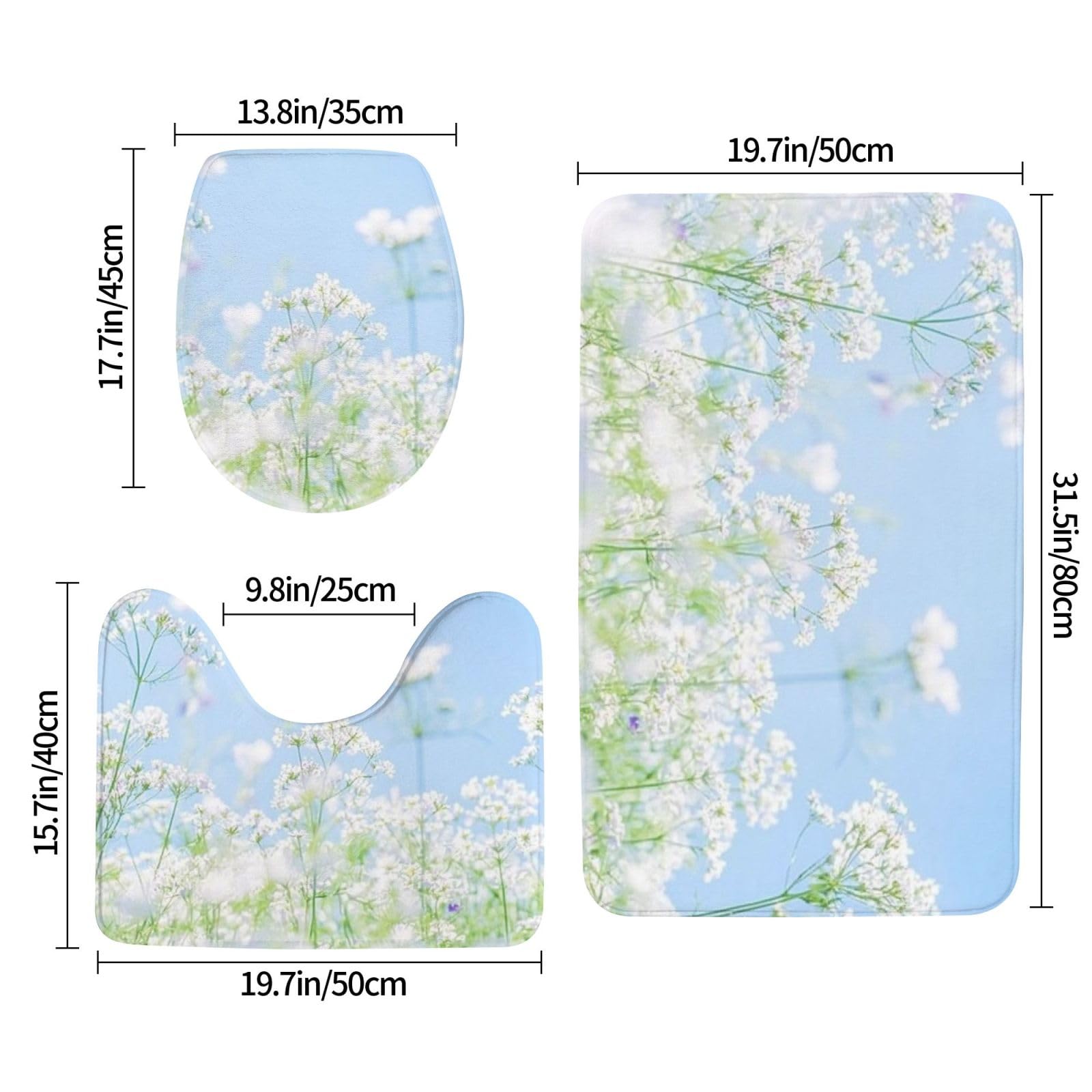 Set di 3 tappeti da bagno freschi e freschi con fiori estivi, morbidi e assorbenti, in memory foam e a forma di U, decorazione per la casa, asciugatura rapida