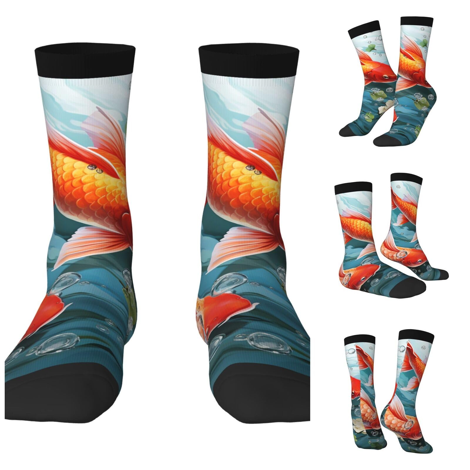 LZQPOEAS Japanese Pretty Red carp Fish Athletic Socks Unisex Cushioned Crew Socks Hiking Running Calf Sock Soft Above Ankle Sock