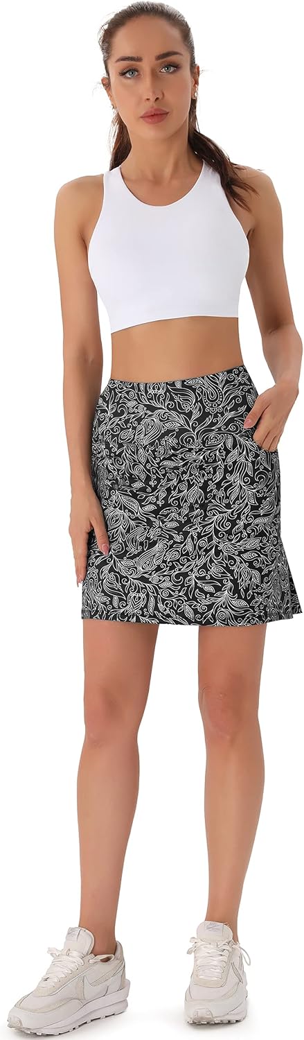 PERSIT Womens's Pleated Athletic Golf High Wasited Tennis Skirt Running Skorts with 2 Side Pockets & Back Zip Card Pocket : Clothing, Shoes & Jewelry