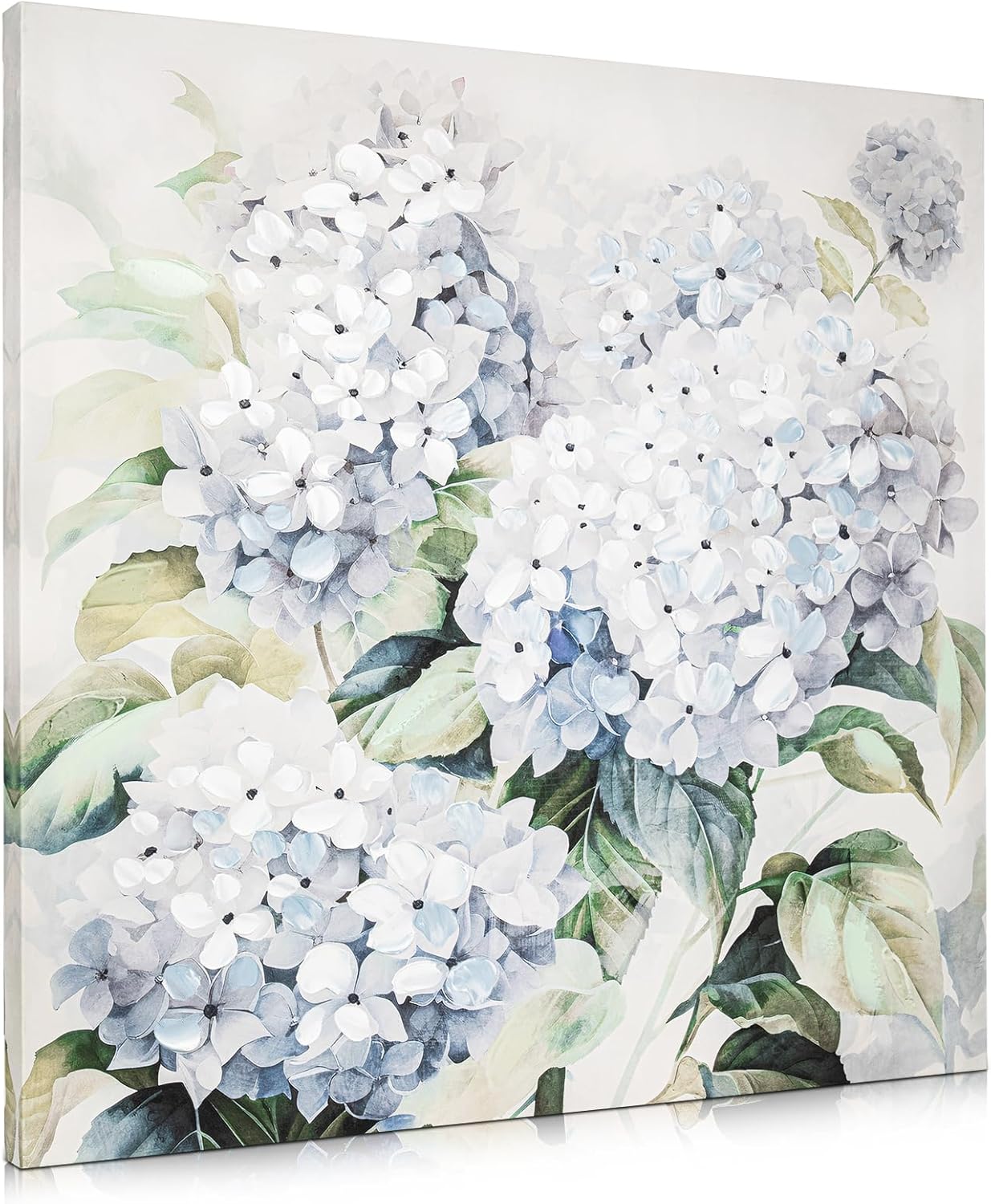 Wall Art Hydrangea Flower Large Canvas Oil Painting Hand Painted Blue Floral Pictures Aesthetic Botanical Artwork for Living Room Bedroom Hotel Decoration, 29.5" x 29.5" 30L" x 30W" Blue & Green