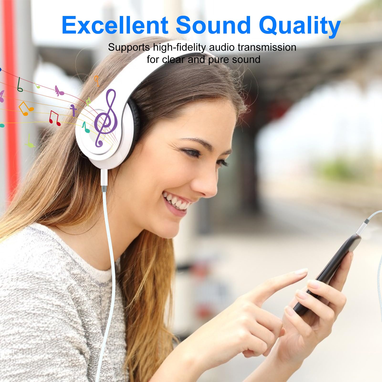 DAC USB-C à 3,5 mm pour iPhone 16/15 Pro Max, Galaxy S24/S23/S22 Ultra - Câble Audio Blanc