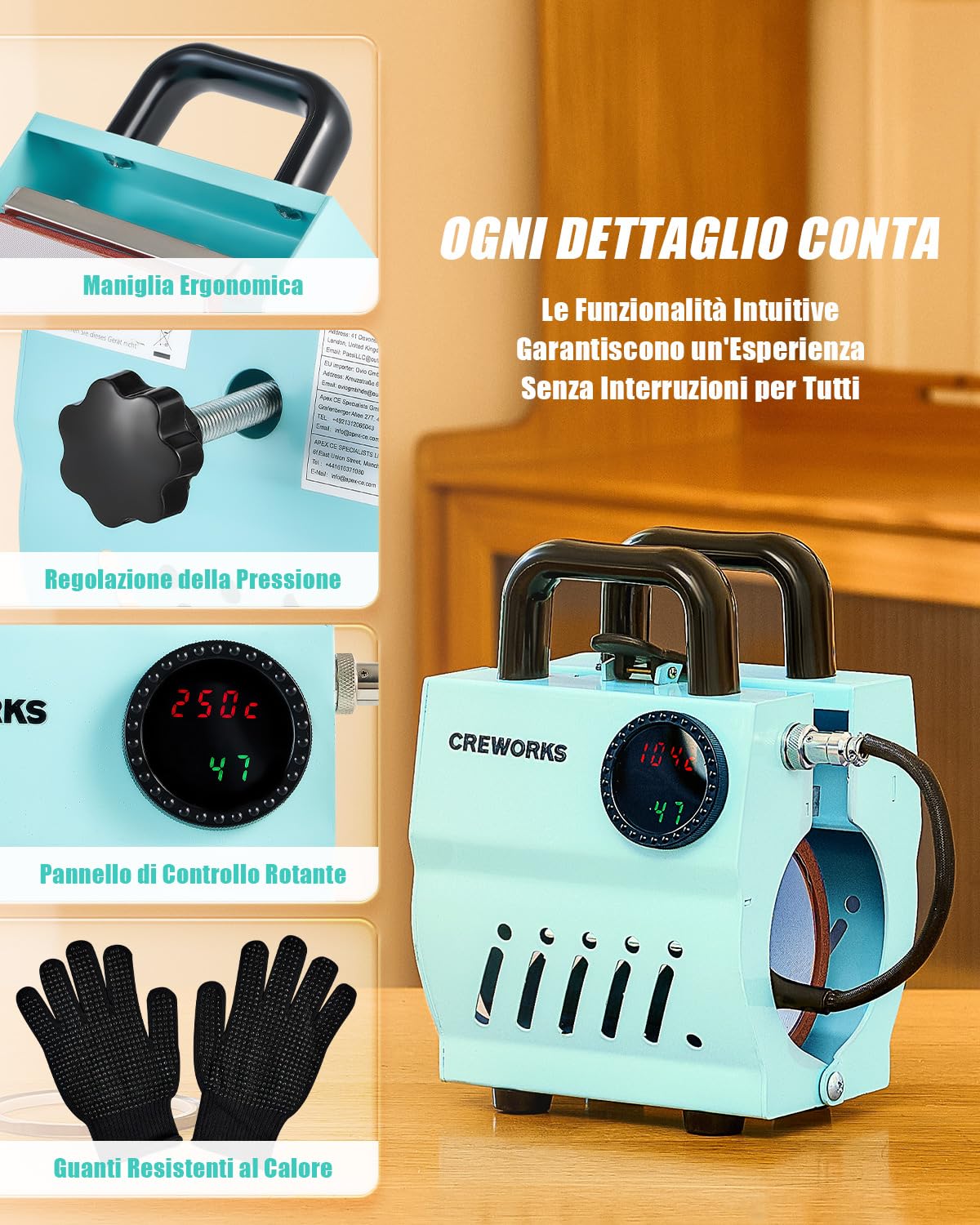 CREWORKS Pressa a Caldo per Tazze 265-440 ml Mini Pressa Tazze per Sublimazione Termopressa per Tazze Portatile con LCD Controllo della Manopola Tempo e Temperatura Regolabile per Bicchieri Tazze