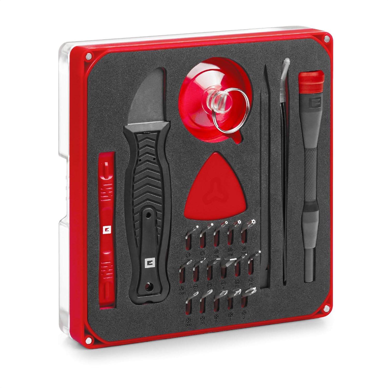 Original Einhell 28-Piece Precision and Electronics Repair Set (Precision Bits, Screwdriver Bit Holder, Curved Tweezers, Spudger, Lever Knife, Opening Tool, Opening Picks, Suction Lifter)