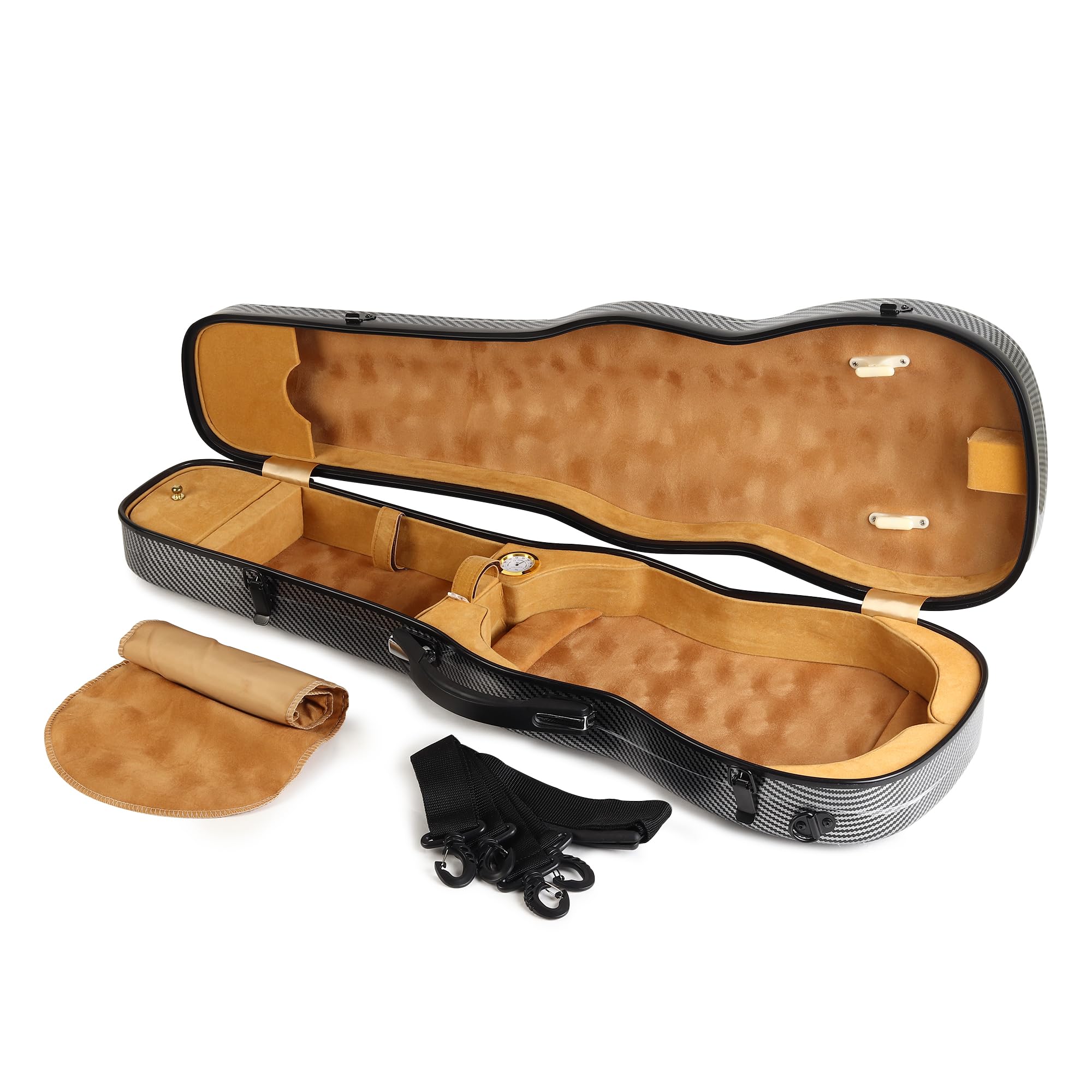 PERLMAN Carbon Fiber Violin Case – 4/4 Full Size, Ultra-Light Hard Shell with Hygrometer, Dual Bow Holders, Shoulder Rest Compartment, and Dustproof Cover​-image-49