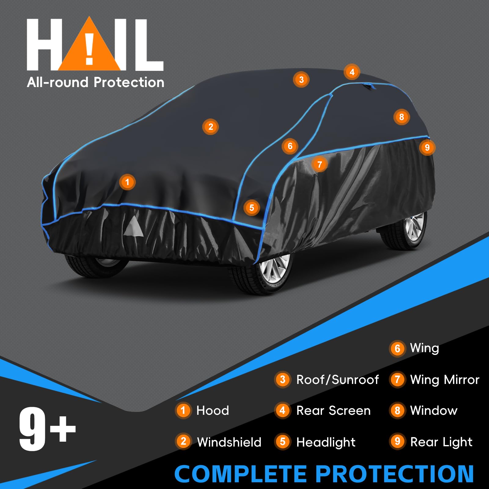 Hagelschutzplane Auto Autoabdeckung Wasserdicht, PKW Hagelschutzgarage, Abdeckplane für Hagel Regen Sonne Schutz, Hagelschutz vollgarage für SUV Jeep 4x4 (460 bis 485 cm)