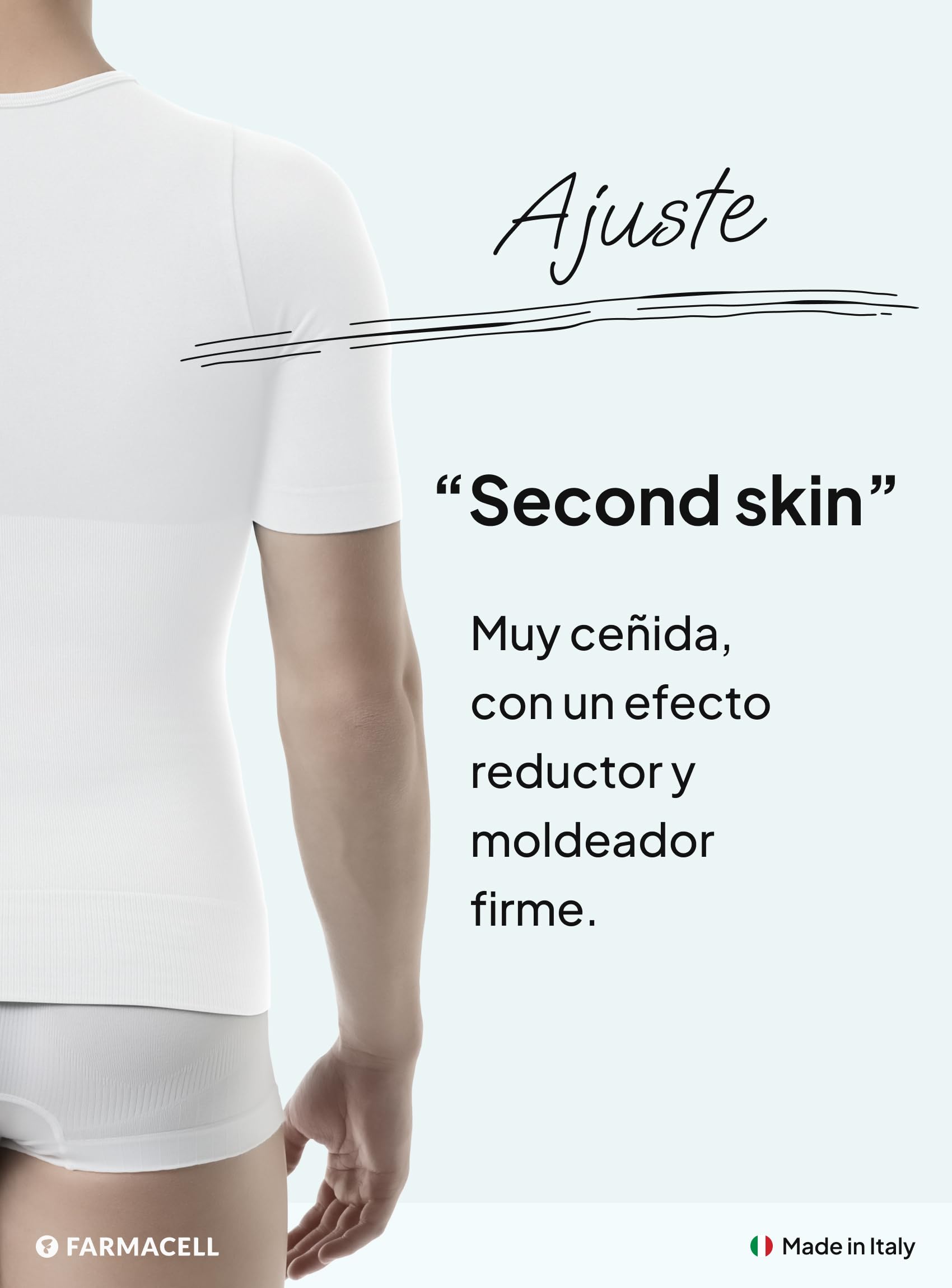 Farmacell Camiseta Reductora Manga Corta Hombre de Algodón, Control de Abdomen, Made in Italy, 419