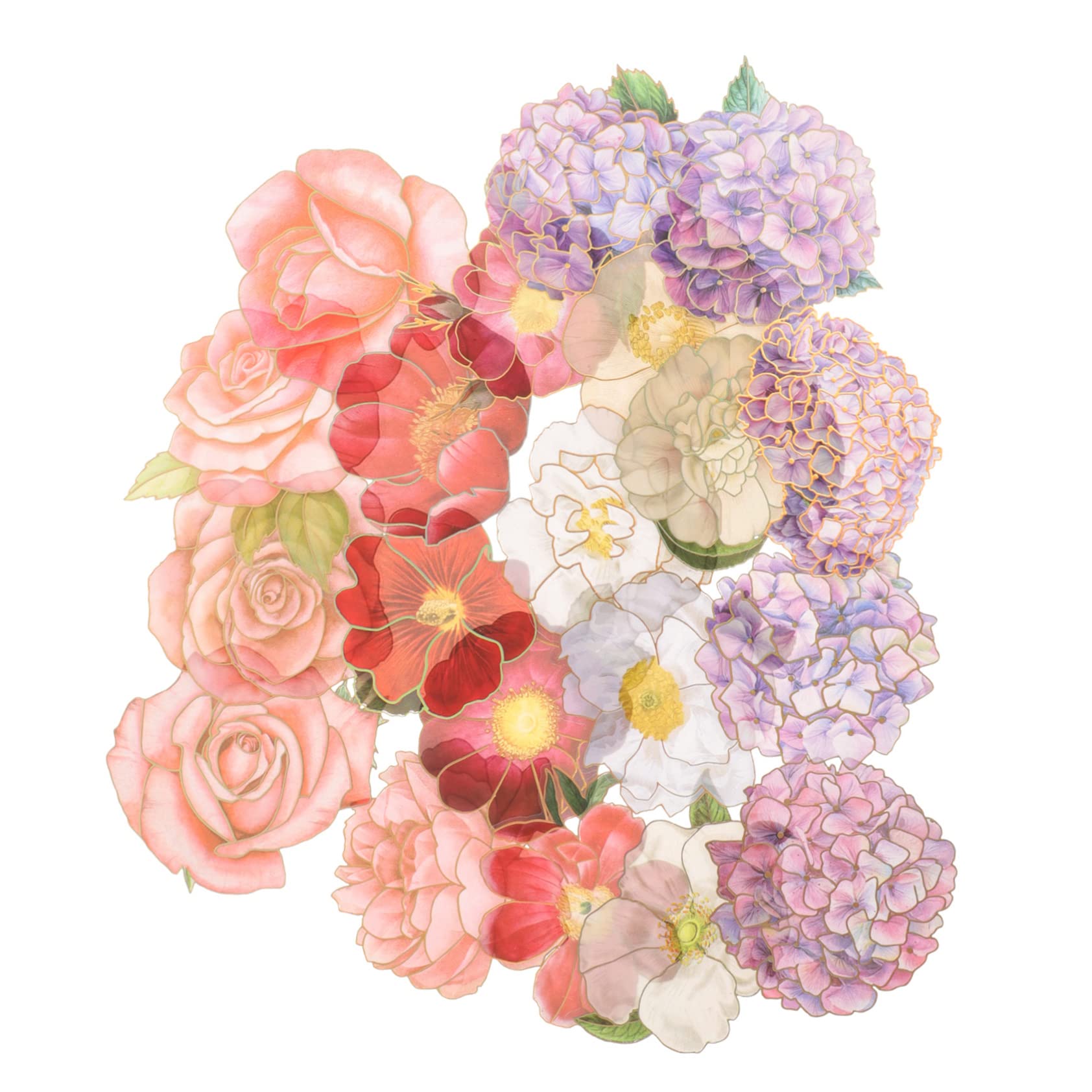 Angoily Pegatinas De Flores Aesthetic Para Scrapbook De Decoración Floral Adhesivas Para Cuadernos Y Proyectos Diy Incluye Camellias Rosas Y Hortensias 40 Hojas*4
