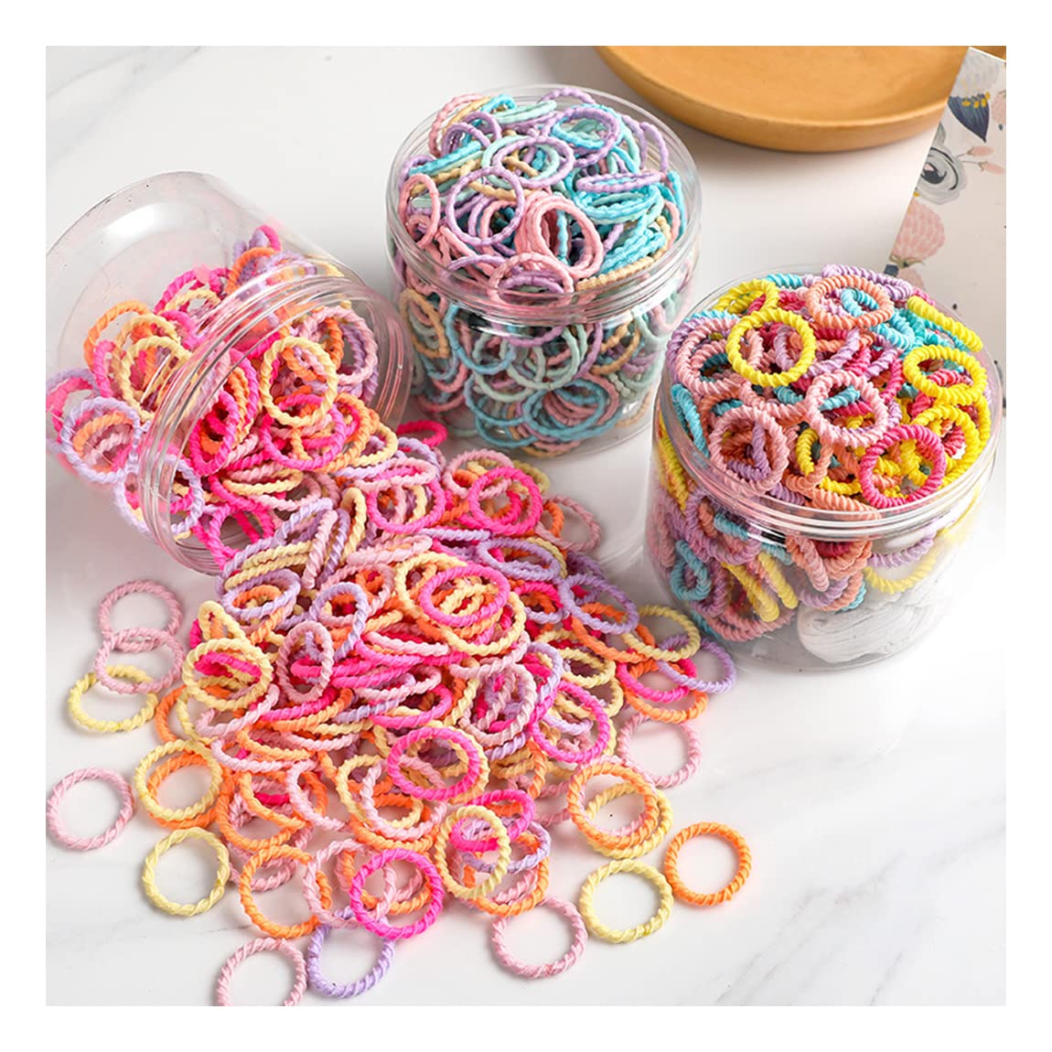 SAAVI Seamless Mini Cotton Hair Rubber Bands for Kids & Girls | Elastic Durable Ponytail Holders Hair Ties | Hair Accessories for Kids, Girls (Multicolor)