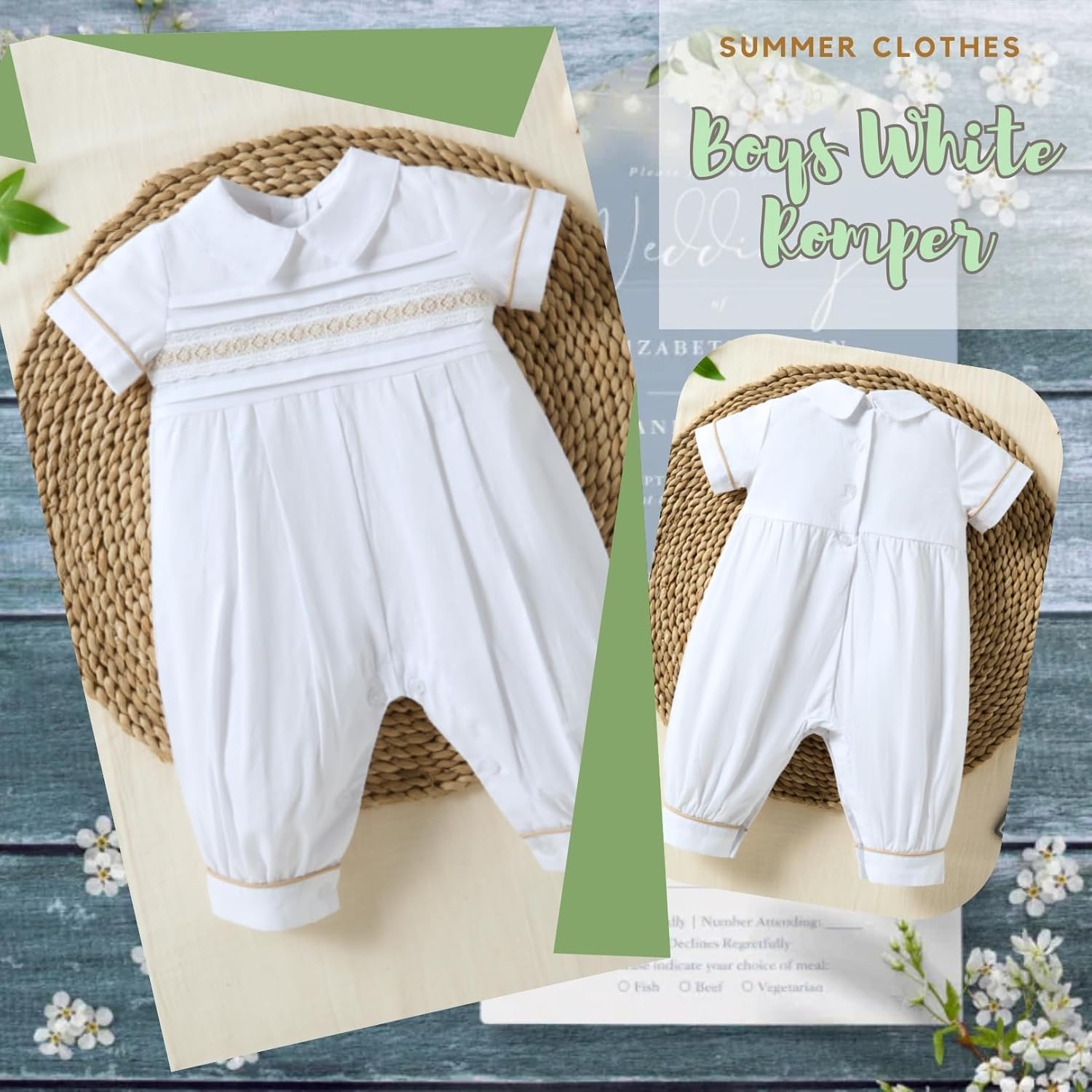 Booulfi Baptism Christening Outfits for Boys Easter White Romper Baby Romper Church Newborn Clothes - Image 8