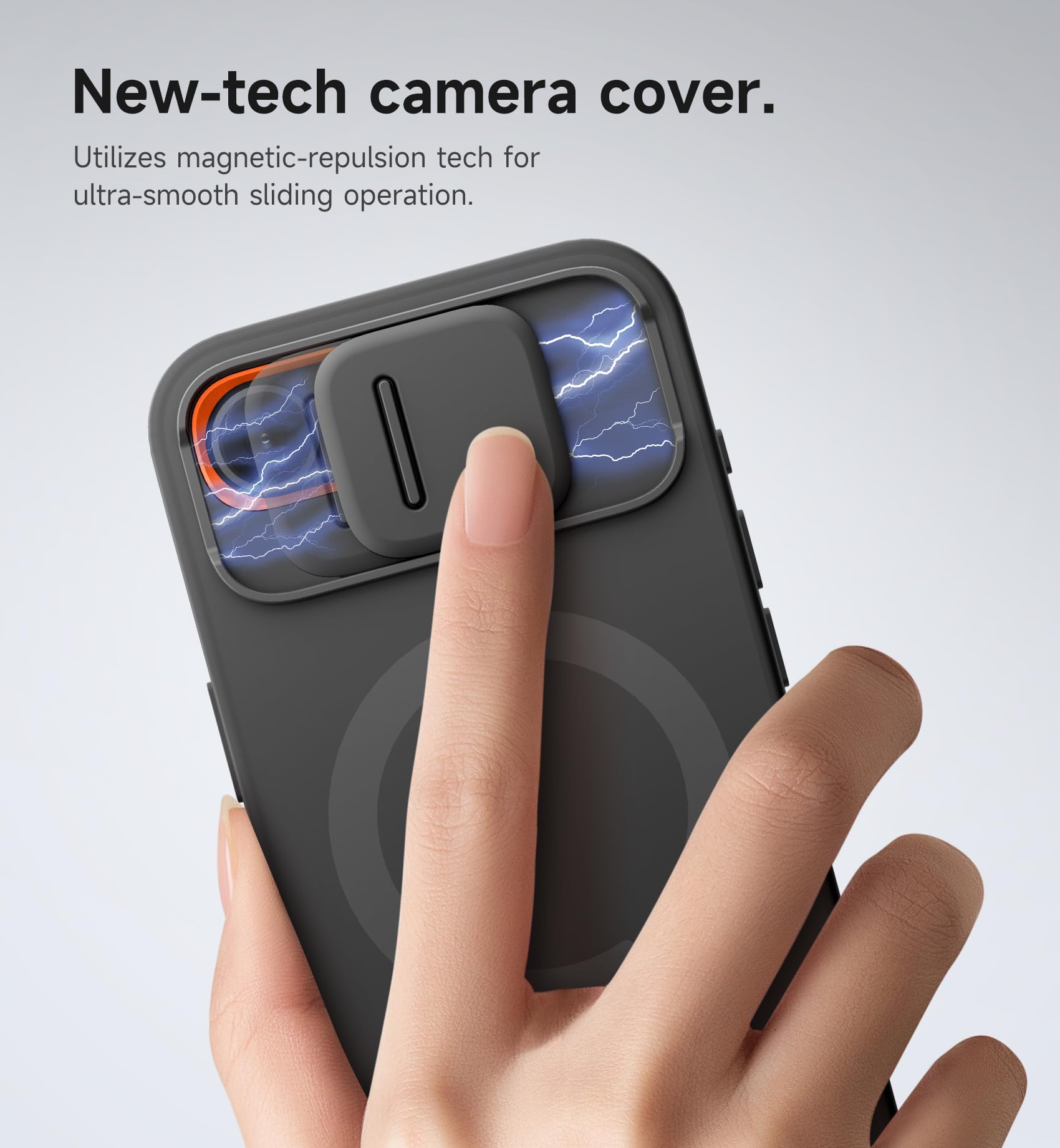 SURITCH Funda Magnética Compatible con iPhone 16e/17e, Carcasa de amortiguación a Prueba Protectora con Tapa de cámara Deslizante y Soporte Ajustable(Negro)
