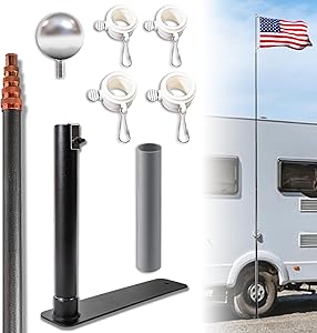 Upgraded Telescopic Flagpole with Anti-Break Tube, Thickened Tire Bracket Tailgate Flagpole - 20ft Carbon Fiber RV Flagpole Kit, Suitable for Tailgate Parties, Camping and Outdoor Activities