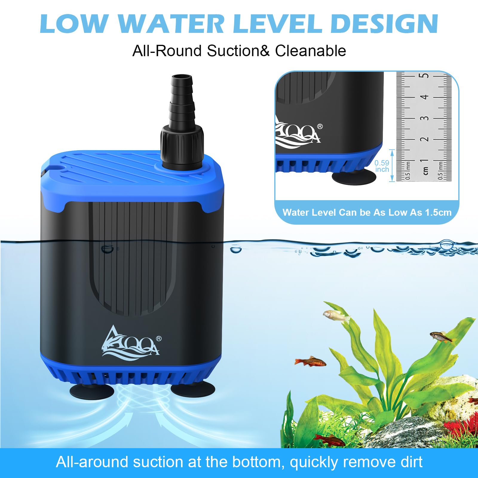 AQQA Aquarium Water Pump,DC12V 900L/H Submersible Water Pump with Controller,4-Flow Adjustable,Feeding Mode,10W Quiet Mini Pond Fountain Pumps to Empty Fish Tank,for Aquarium Pond,Garden,Fountain - Image 4