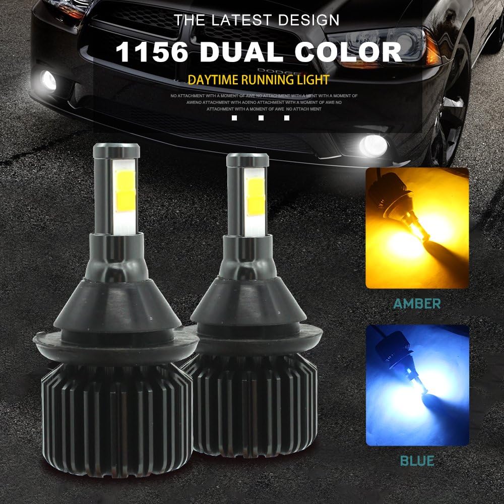 FSGT 1156 BA15S 1073 1093,Switchback LED Bulbs Blue/Amber, Super Bright COB for Daytime Running Light DRL,Turn Signal Lights (Pack of 2)