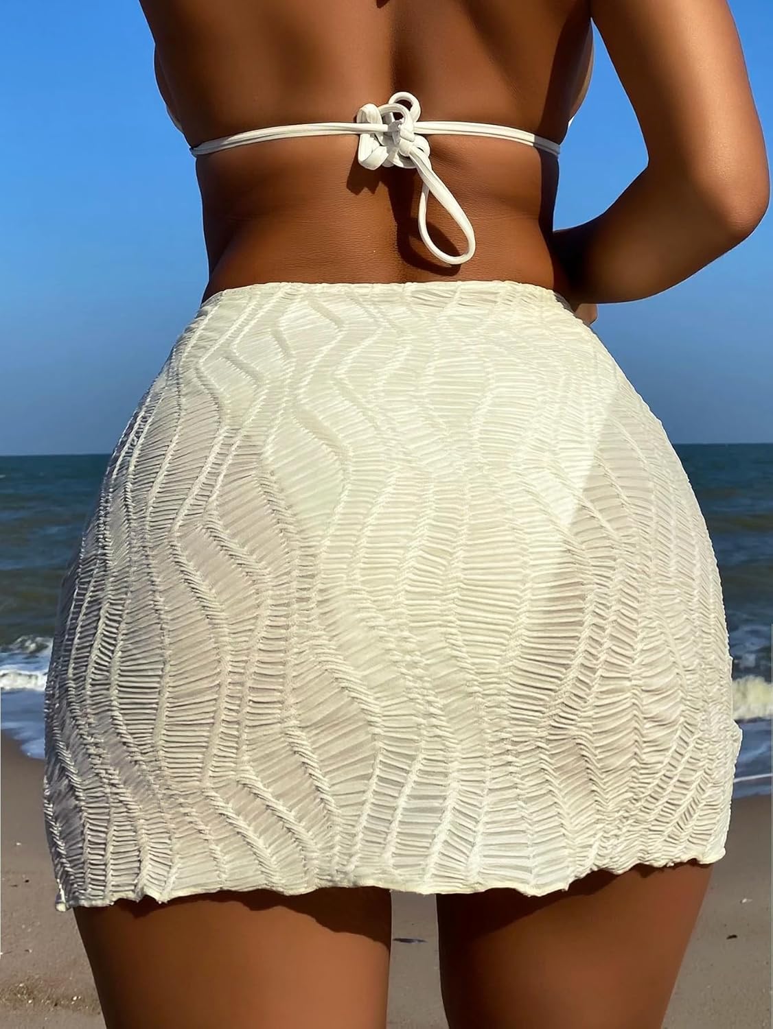 ZAFUL Women's Sarong Coverups Short Ruched Drawstring Wrap Skirt Beach Sheer Swimsuit Cover Ups